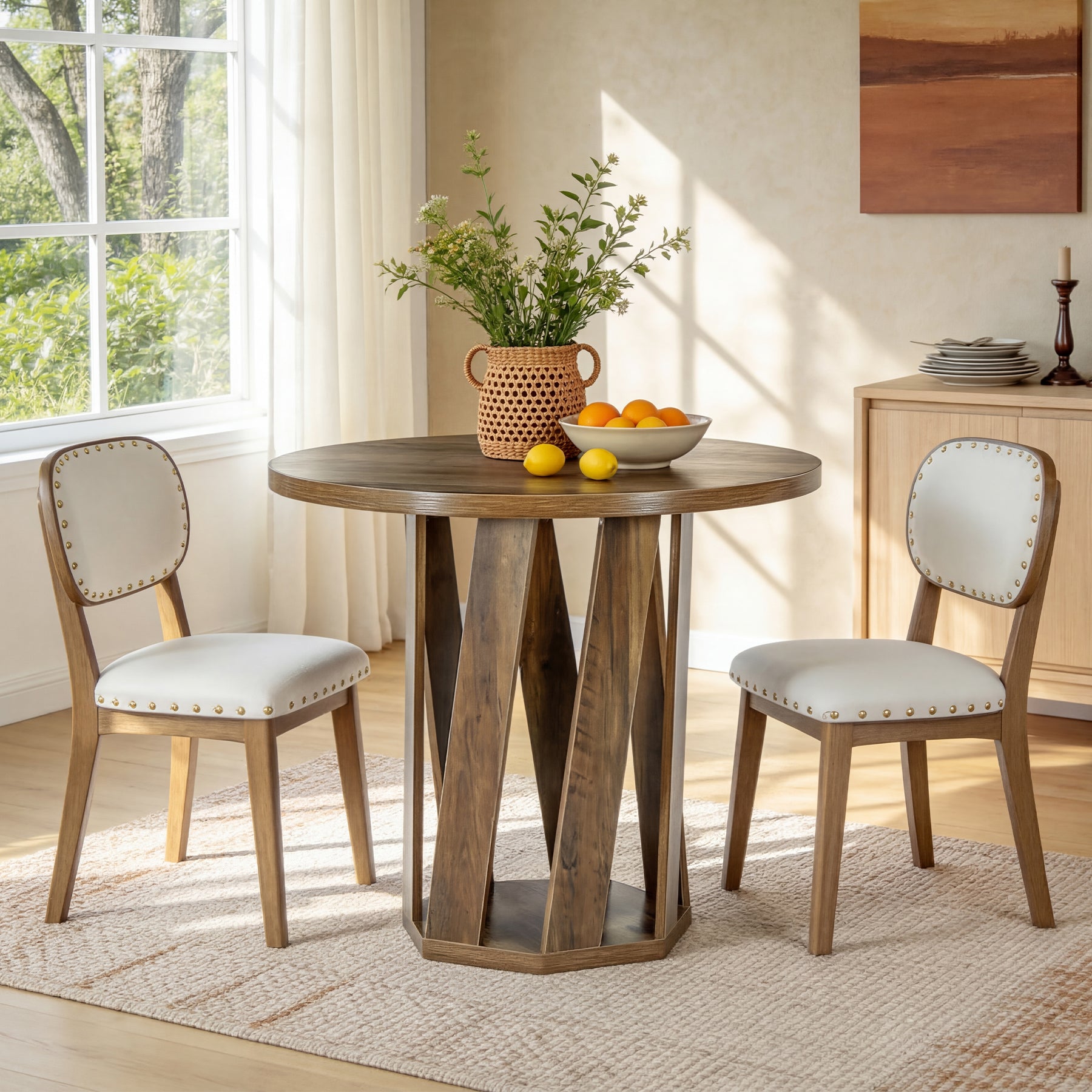 80 cm Ronde Eettafel Voor 2-4 Personen, Landelijke Houten Keukentafel in Rustic Bruin