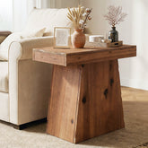 Tribesigns bijzettafel van massief hout 60 cm, houten tafel met trapeziumvormige voet 3