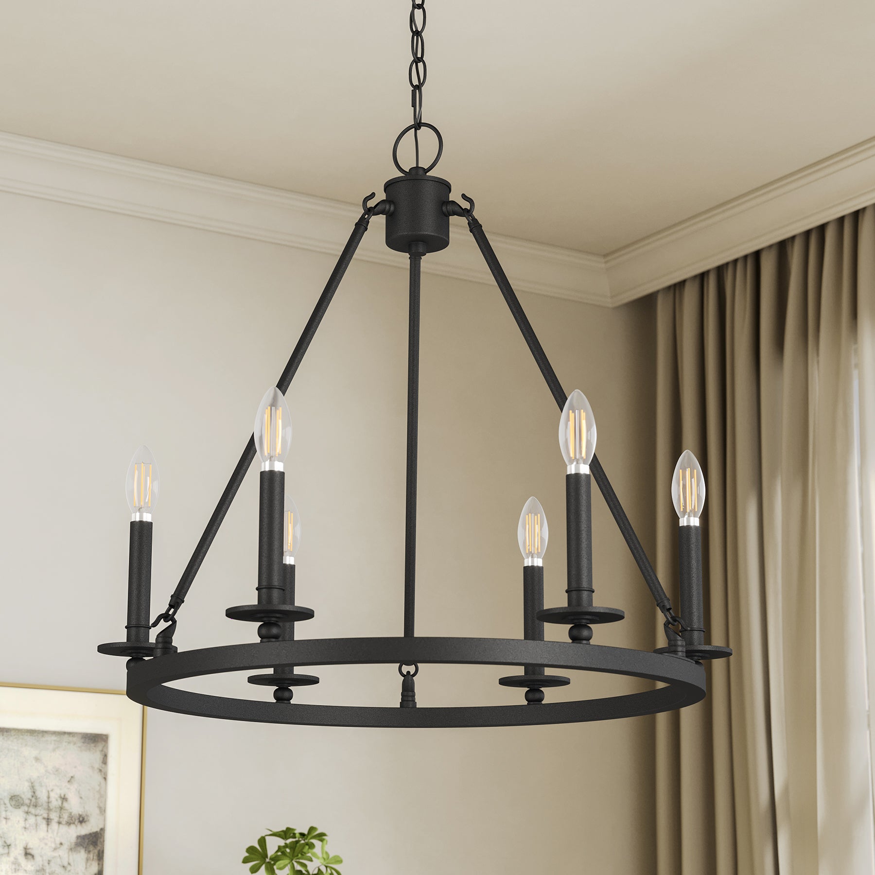 Tribesigns vintage kroonluchter met 6 E14-fittingen, zwarte industriële hanglamp voor woonkamer slaapkamer keuken en hal