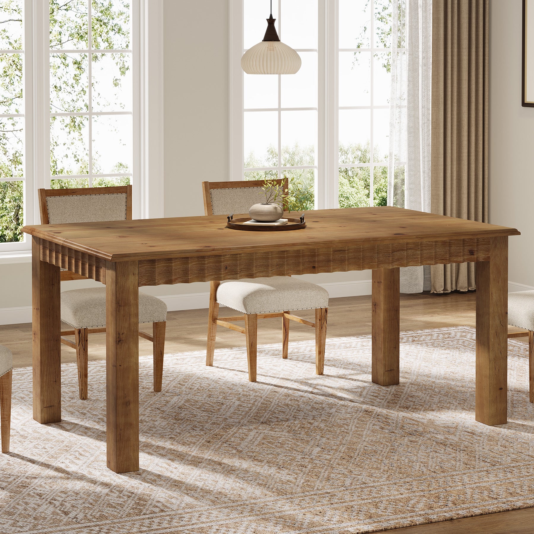 160 cm Rechthoekige Eettafel voor 6 Personen, Massief Houten Landelijke Tafel met Stevige Poten
