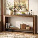 Tribesigns 160 cm massief houten consoletafel met 2-laagse opbergplank, smalle haltafel voor woonkamer gang en entree 3