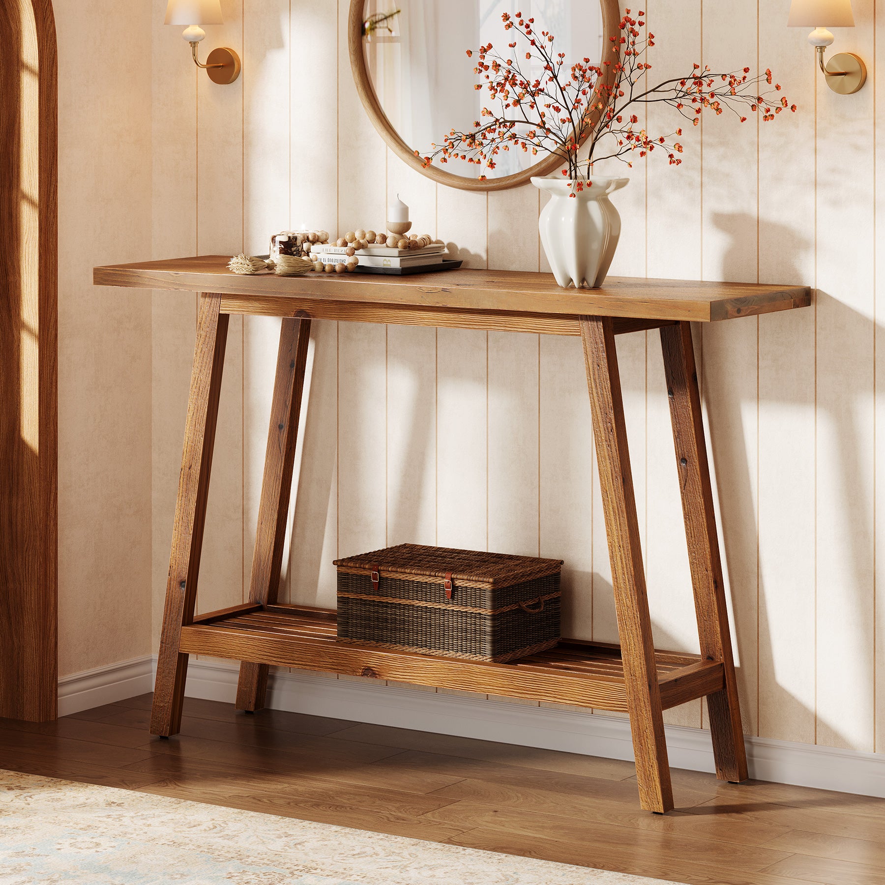 Tribesigns 105 cm Haltafel, Smalle Houten Banktafel met 2 Niveaus
