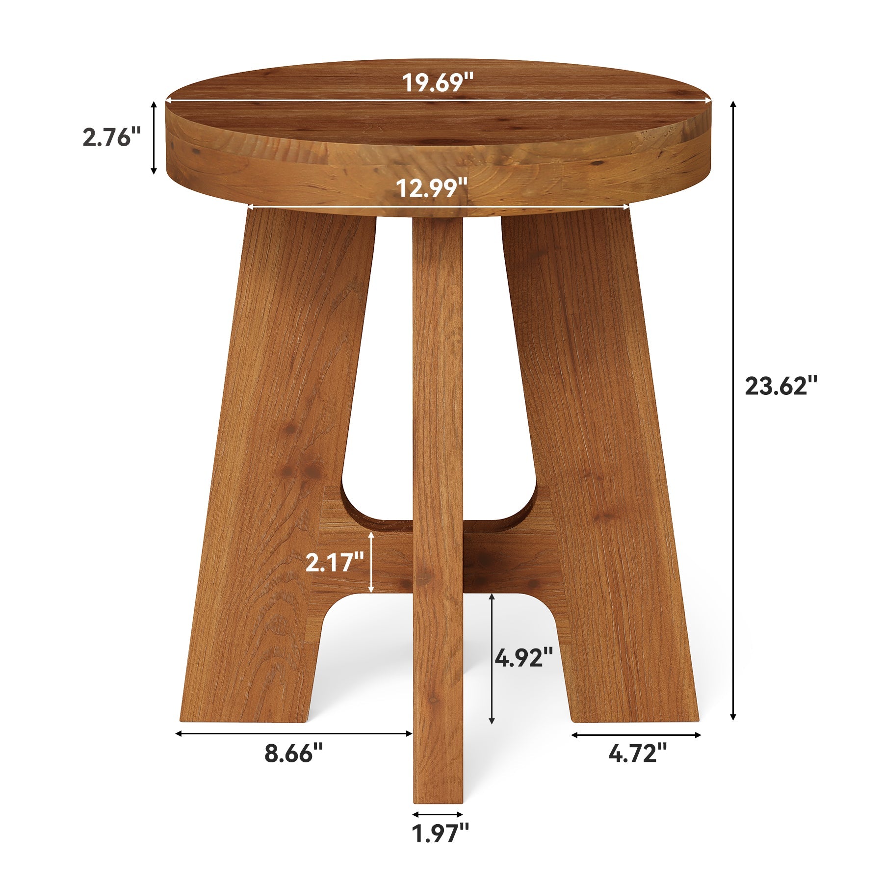 Tribesigns ronde massief houten bijzettafel, landelijke houten sofatafel met stevige poten