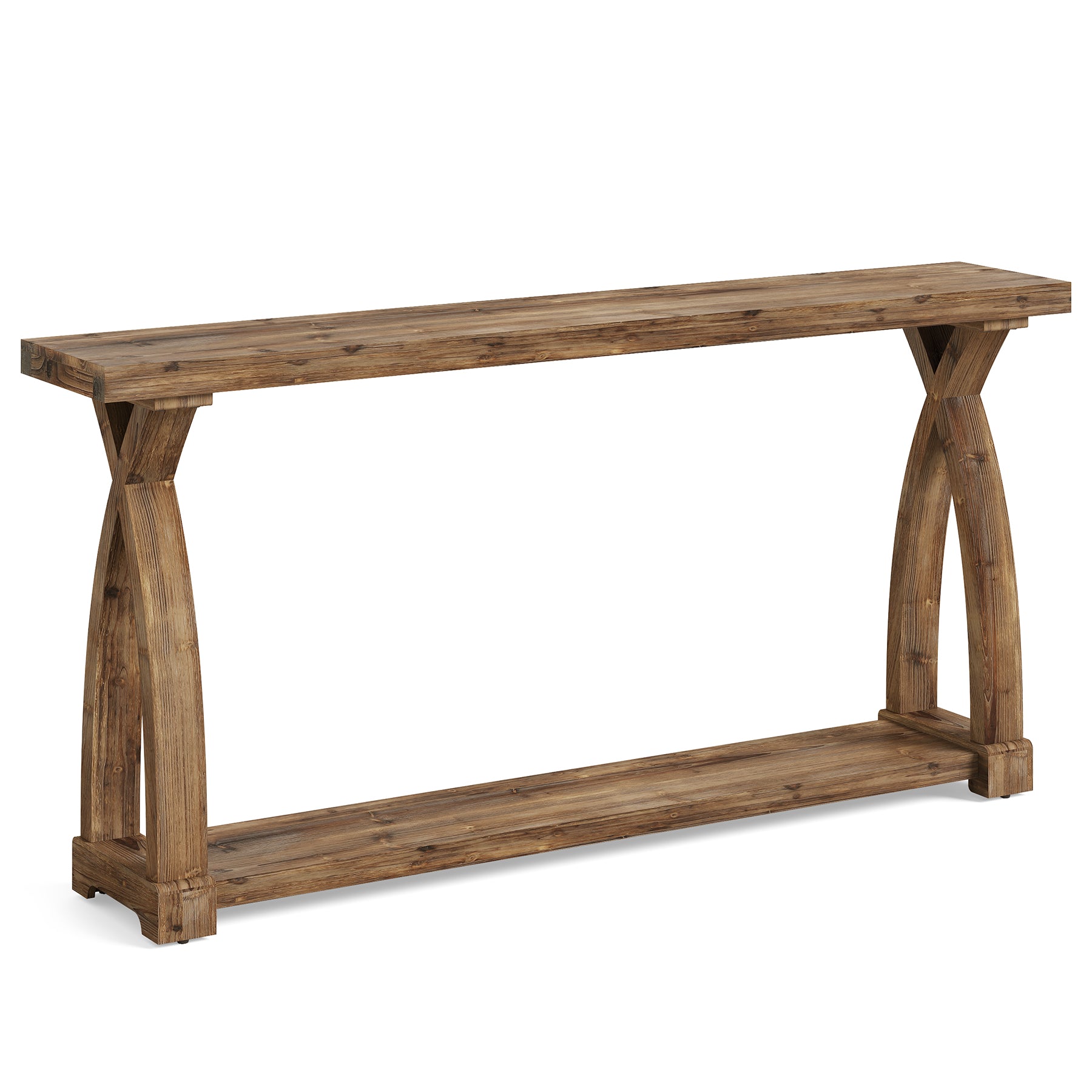 160 cm Massief Houten Consoletafel met 2 Niveaus, Smalle Haltafel Landelijke Stijl