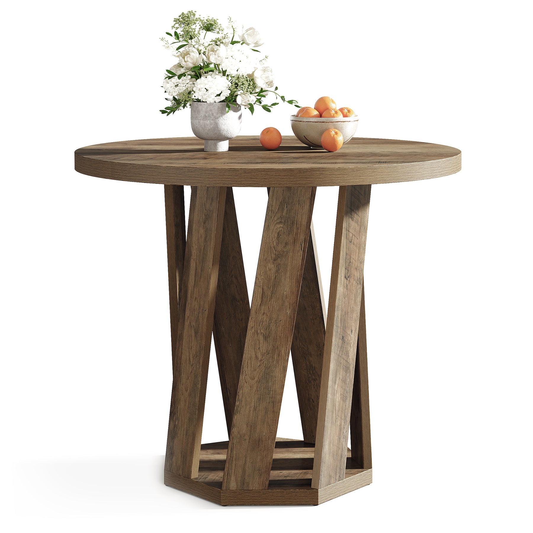 80 cm Ronde Vergadertafel Voor 2-4 Personen, Kleine Houten Kantoor Tafel in Rustic Bruin