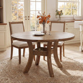 120 cm Massief Houten Ronde Eettafel, Farmhouse Tafel met Gebogen Poten 3