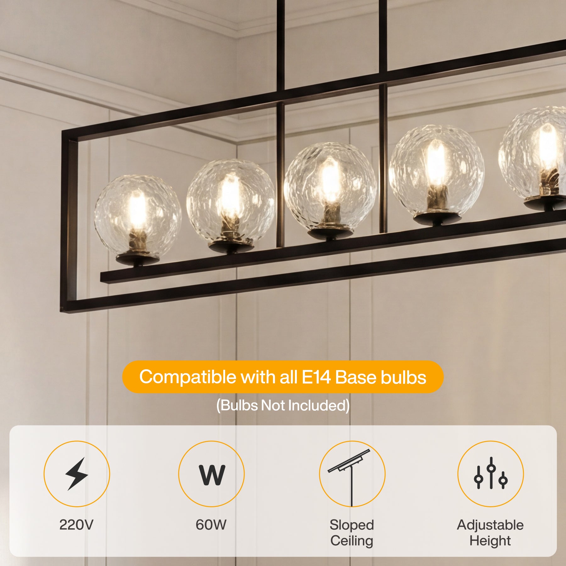 Tribesigns Moderne 5-Lichts Hanglamp, Metalen Pendellamp met Verstelbare Hoogte en E14-Fitting [Energieklasse F]