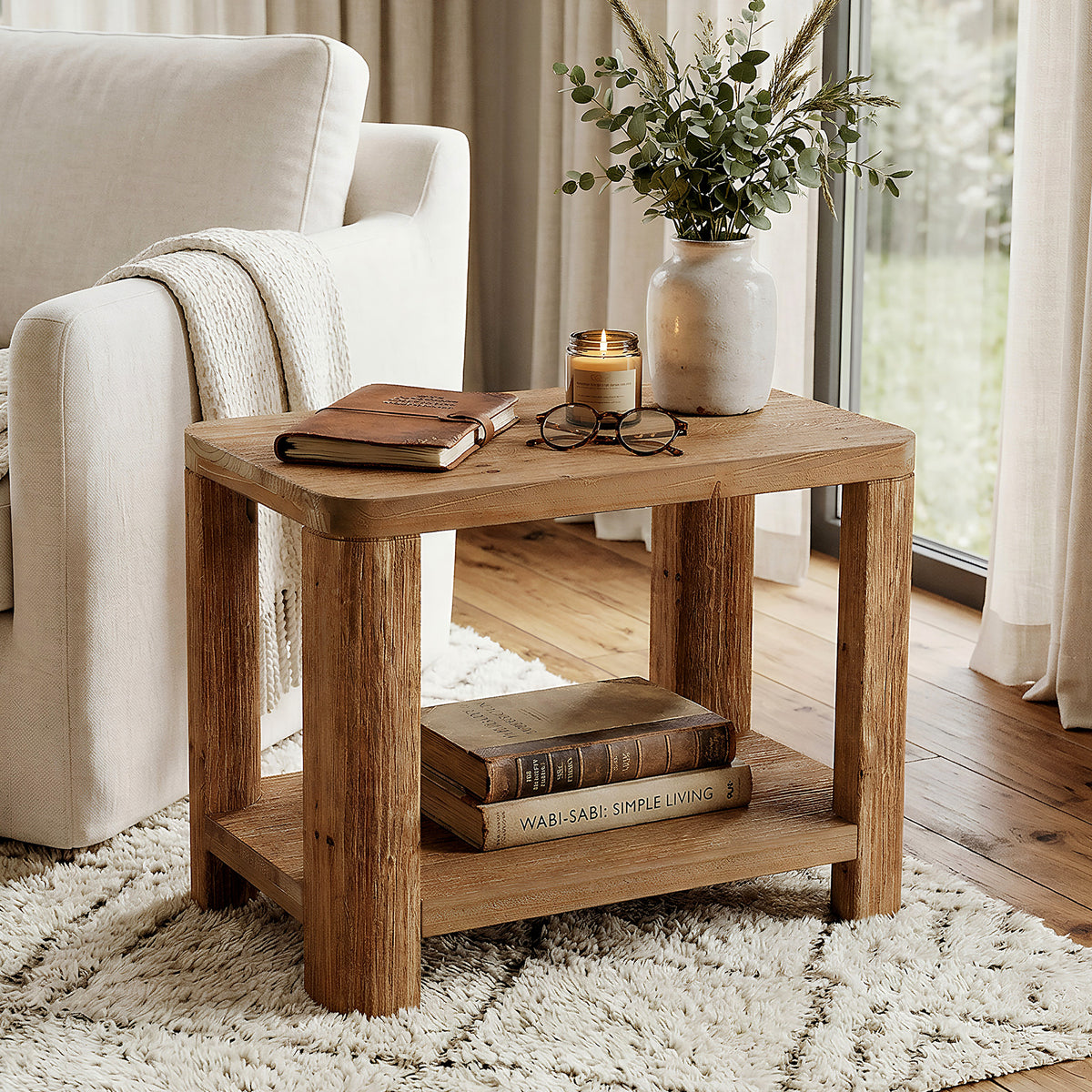 70 cm Tribesigns massief houten bijzettafel met 2 niveaus, walnootkleurig voor woonkamer en slaapkamer
