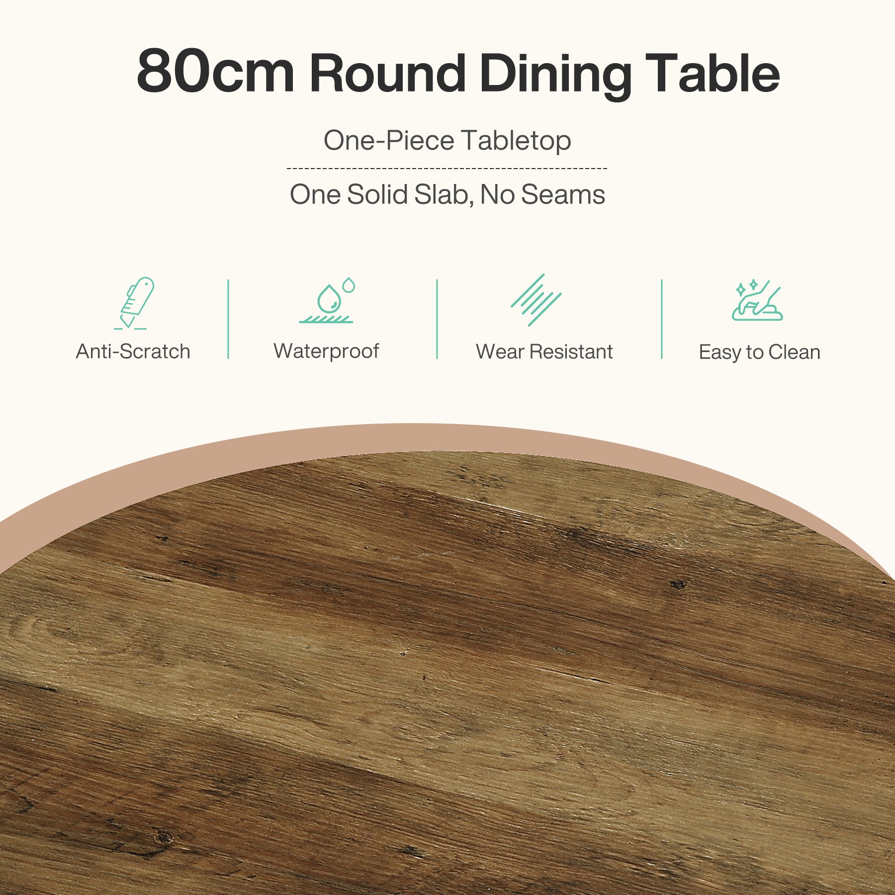 80 cm Ronde Eettafel Voor 2-4 Personen, Landelijke Houten Keukentafel in Rustic Bruin