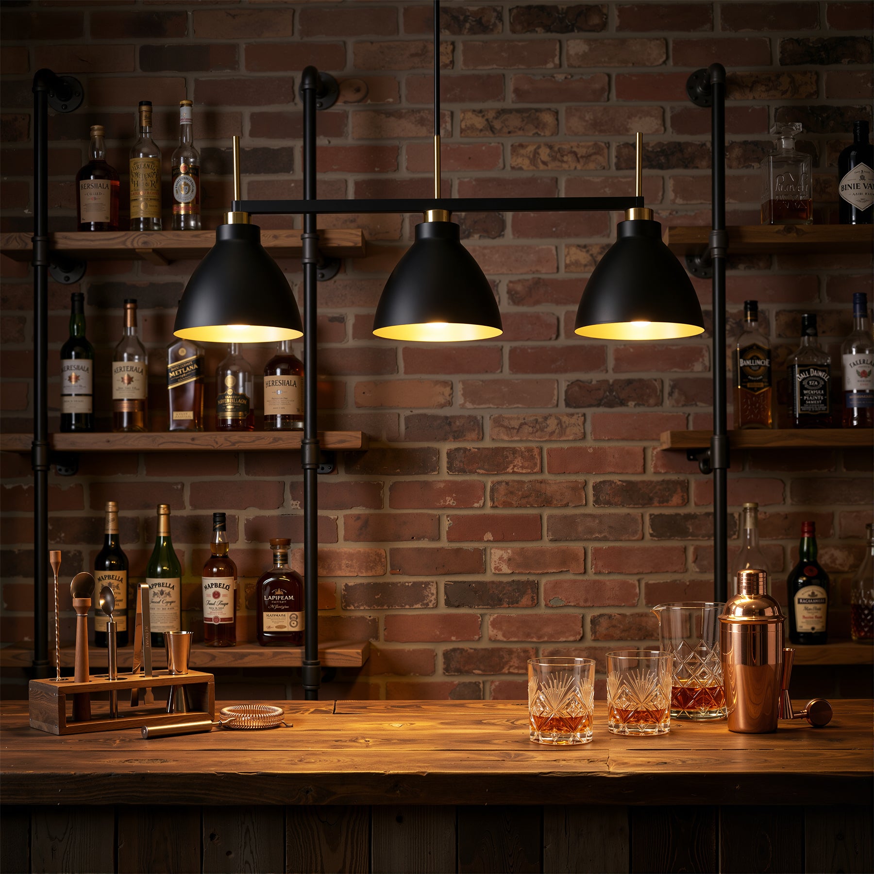 Tribesigns Vintage 3-Lichts Hanglamp, Zwart-Gouden Pendellamp met Verstelbare Stangen [Energieklasse F]