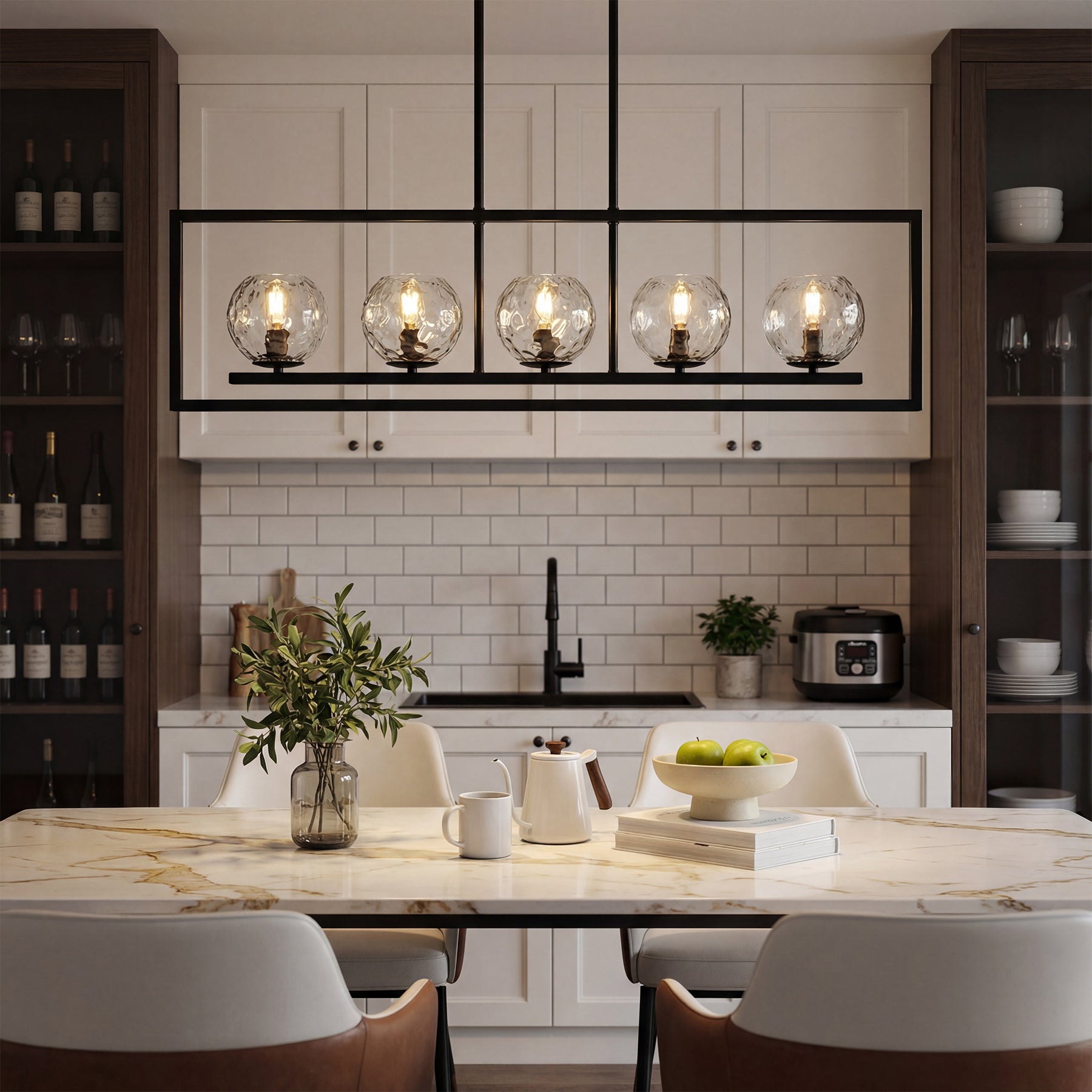 Tribesigns Moderne 5-Lichts Hanglamp, Metalen Pendellamp met Verstelbare Hoogte en E14-Fitting [Energieklasse F]