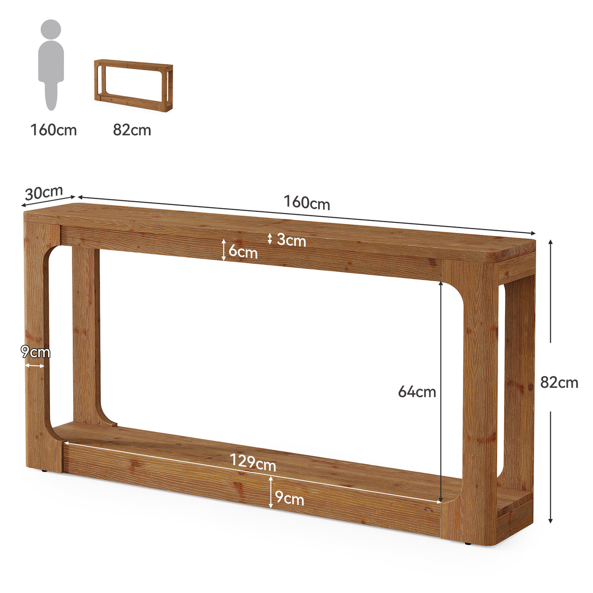 160 cm Tribesigns massief houten sidetable, rustiekbruin met 2 opbergniveaus voor de hal en woonkamer