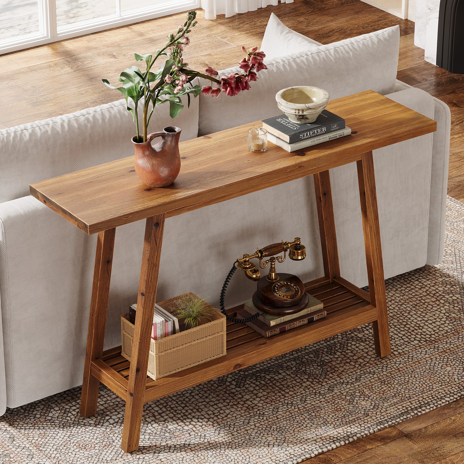 Tribesigns 105 cm Haltafel, Smalle Houten Banktafel met 2 Niveaus