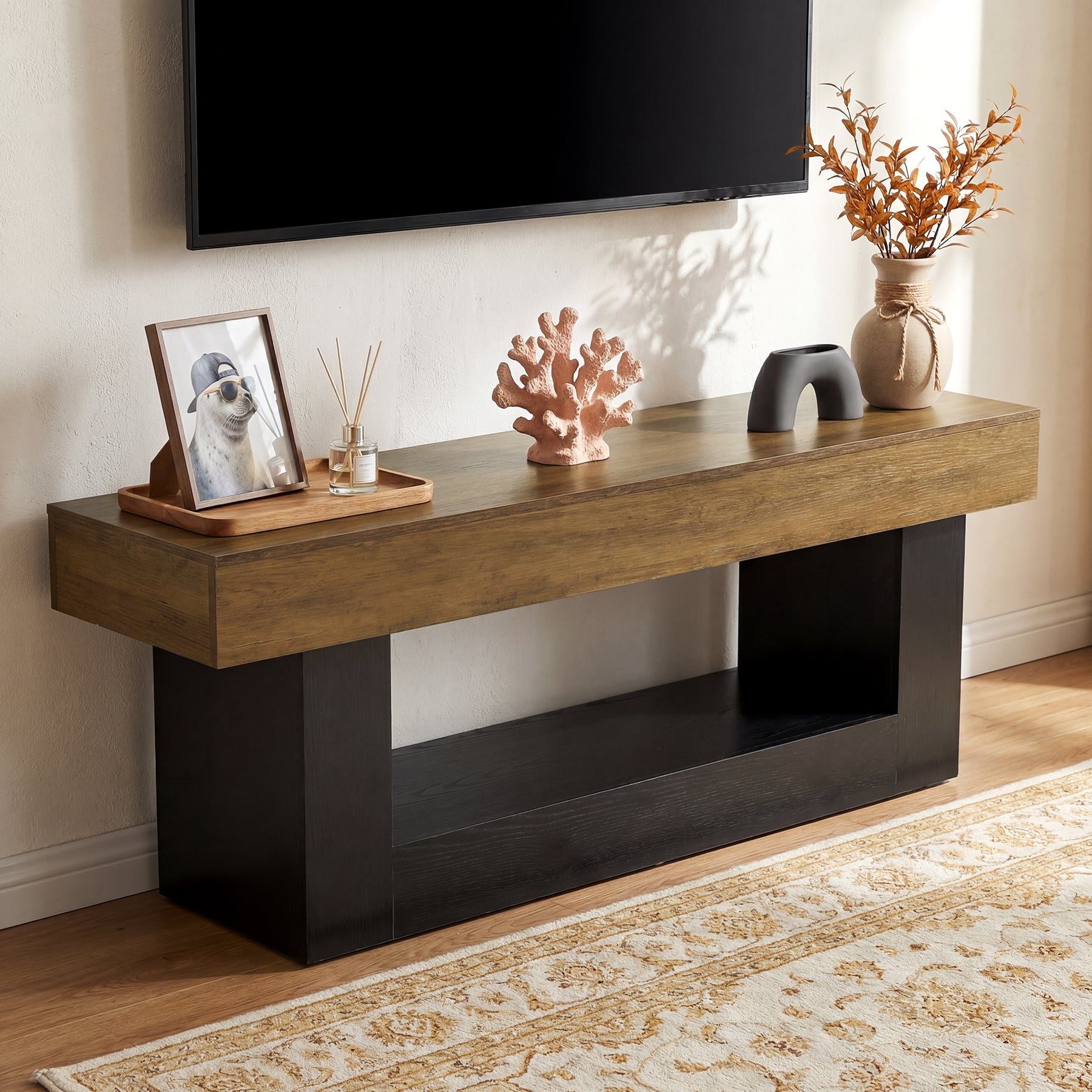 160 cm TV Meubel voor TV tot 178 cm, Moderne Media Console met U-vormige Basis voor Woonkamer