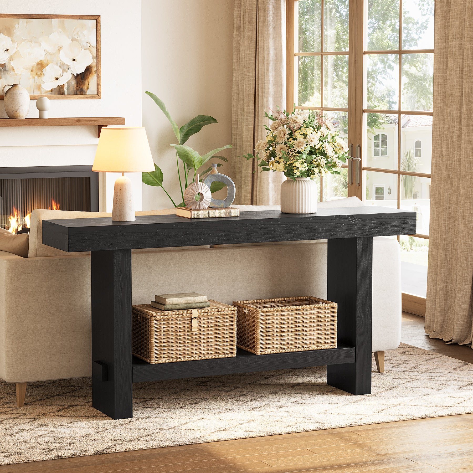 Tribesigns 160 cm Extra Lange Consoletafel, Dubbele Sokkel en Stabiele Tafelblad voor Woonkamer