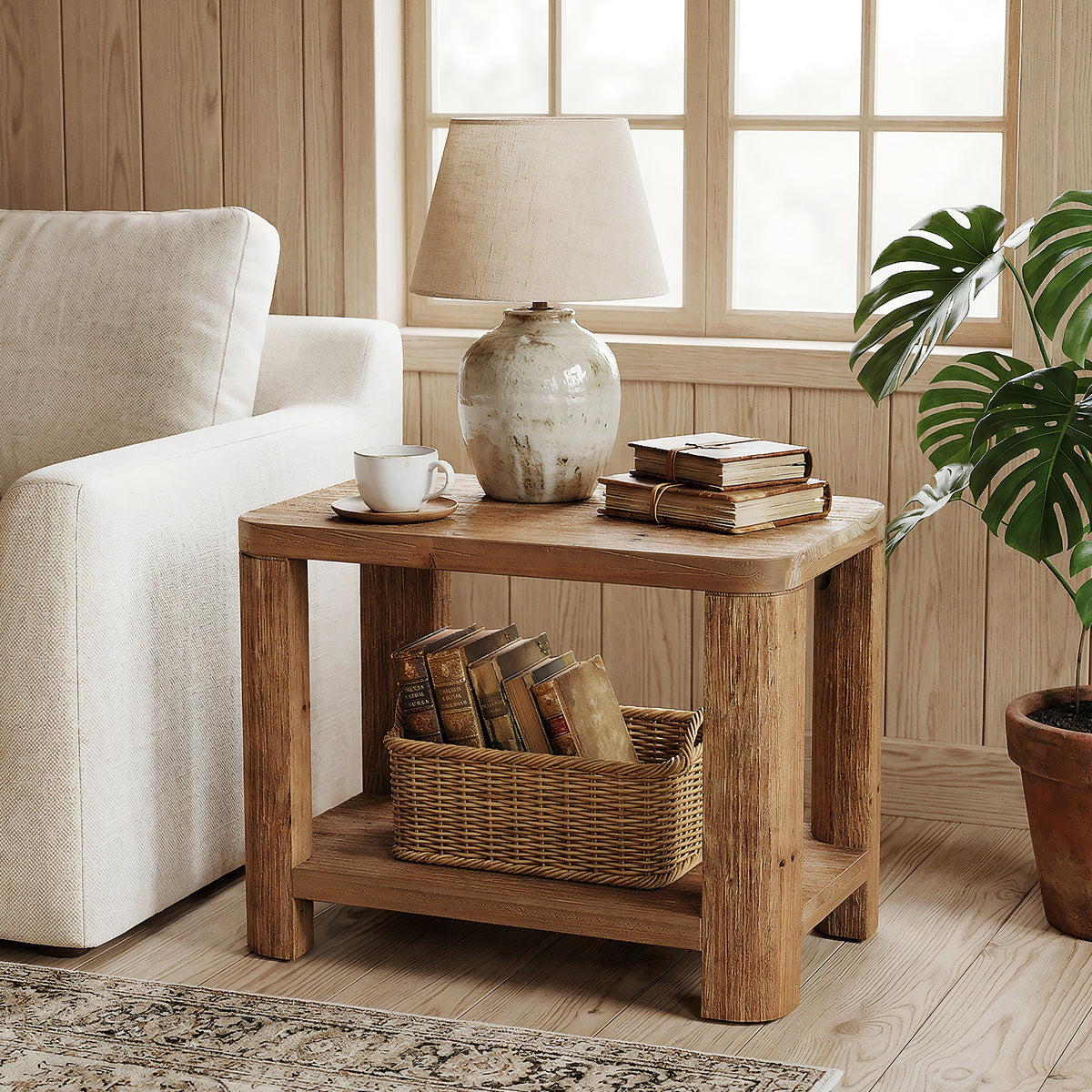 70 cm Tribesigns massief houten bijzettafel met 2 niveaus, walnootkleurig voor woonkamer en slaapkamer