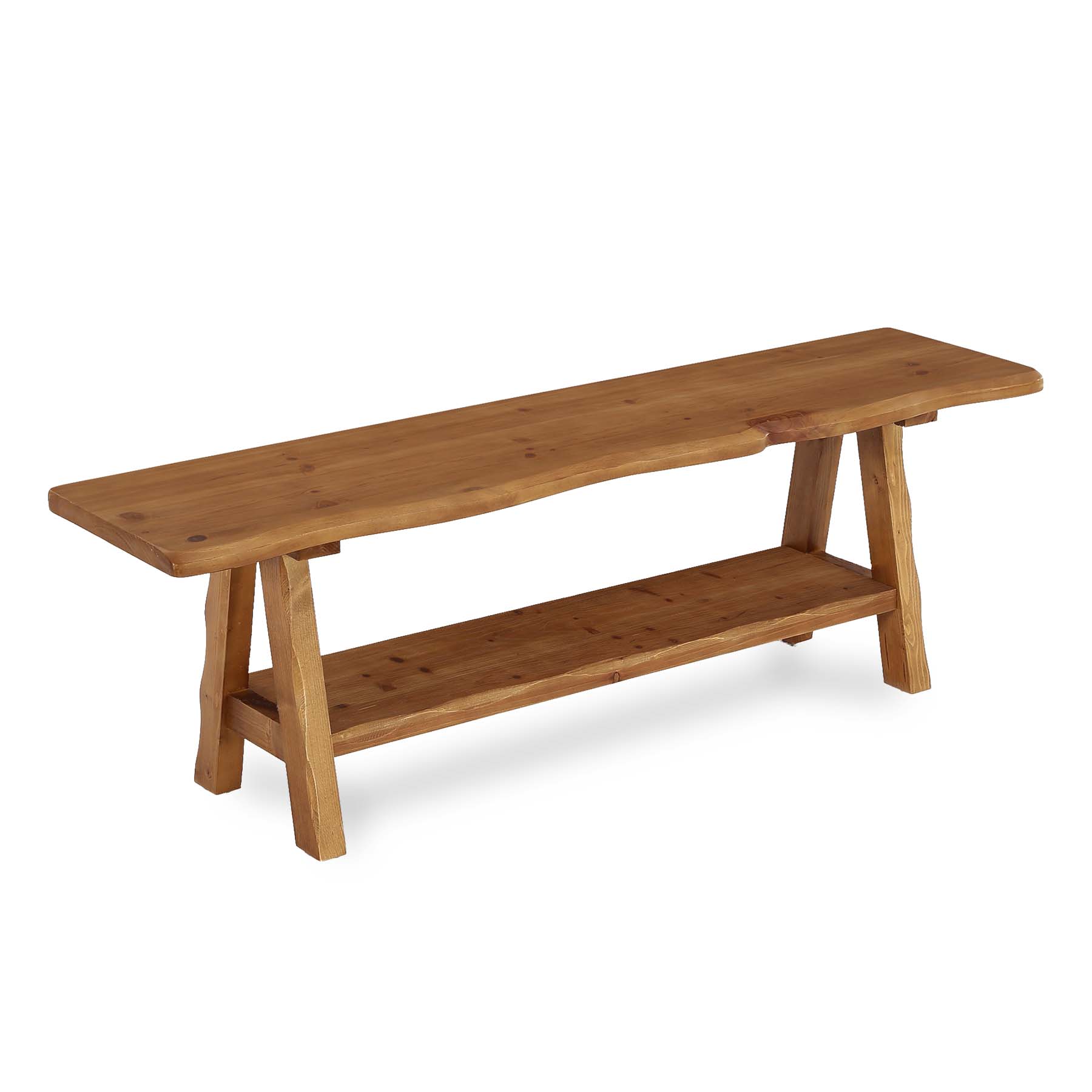 Tribesigns massief houten zitbank 140 cm, landelijke halbank met natuurlijke boomrand en 2 opbergplanken