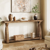 160 cm Massief Houten Consoletafel met 2 Niveaus, Smalle Haltafel Landelijke Stijl 3