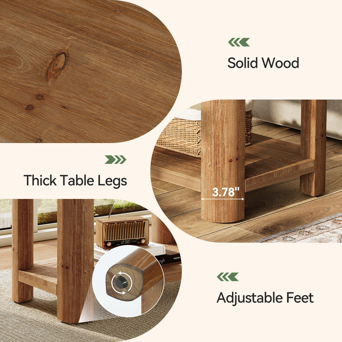 70 cm Tribesigns massief houten bijzettafel met 2 niveaus, walnootkleurig voor woonkamer en slaapkamer