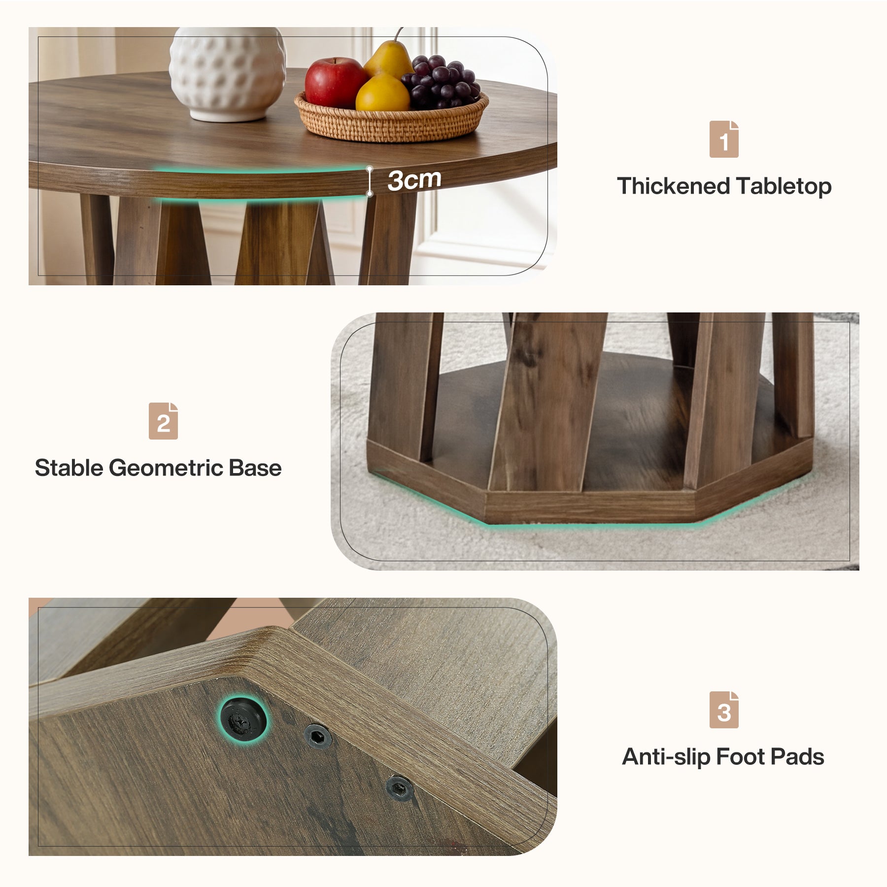 80 cm Ronde Eettafel Voor 2-4 Personen, Landelijke Houten Keukentafel in Rustic Bruin
