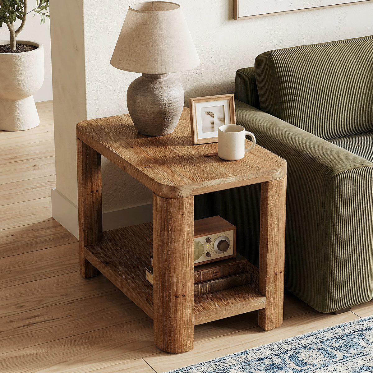 70 cm Tribesigns massief houten bijzettafel met 2 niveaus, walnootkleurig voor woonkamer en slaapkamer