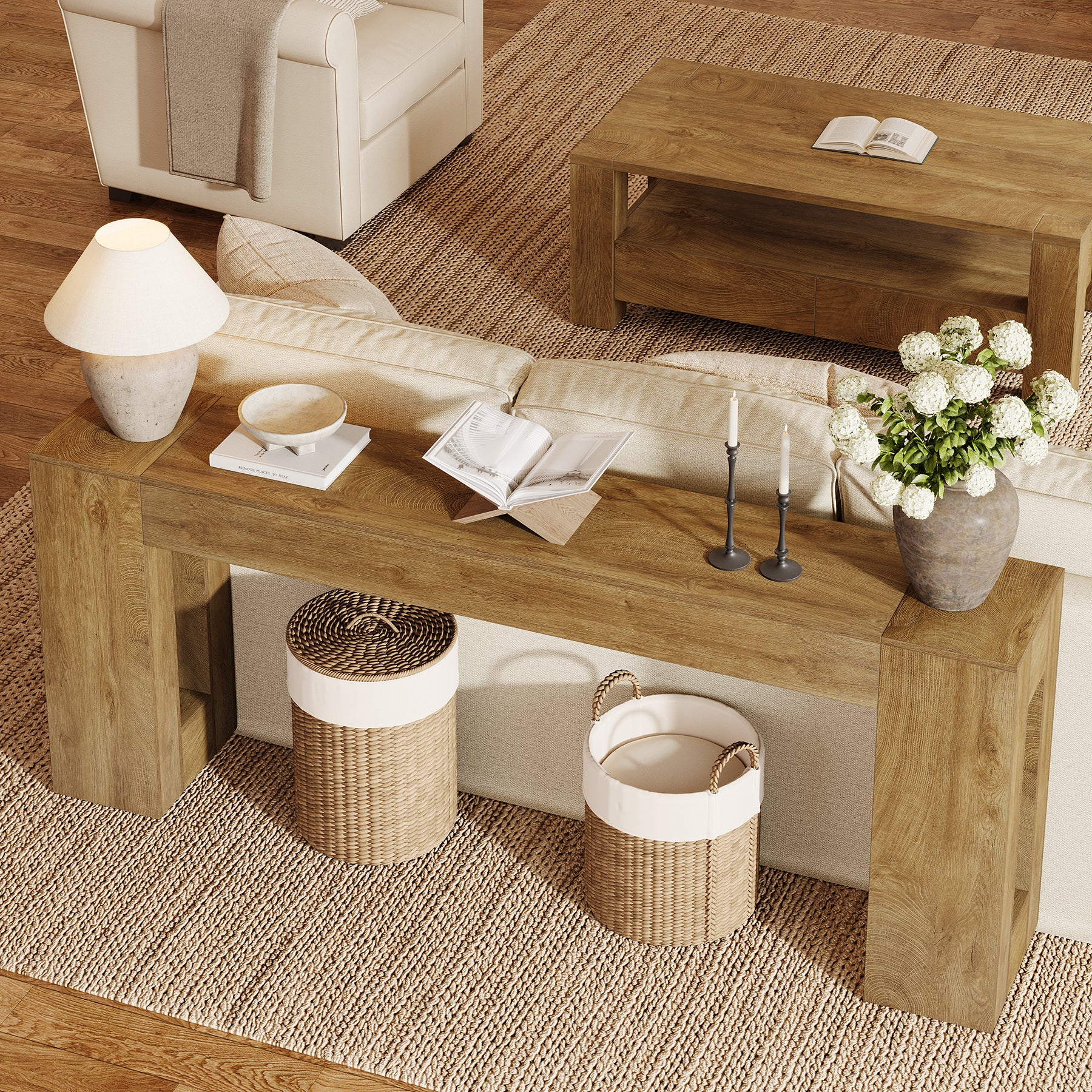 200 cm Extra Lange Consoletafel met Dikke Poten, Landelijke Smalle Sofa Tafel voor Hal Woonkamer Achter Bank