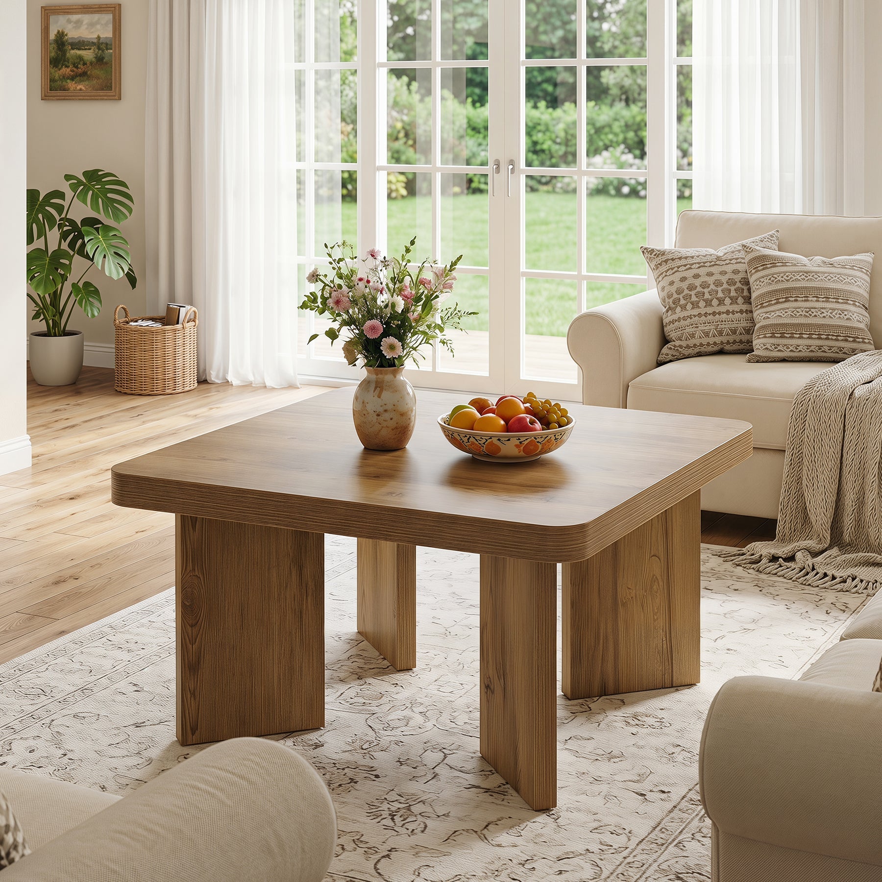 Tribesigns Vierkante salontafel 80 cm, kleine woonkamertafel in landhuisstijl met stevig tafelblad