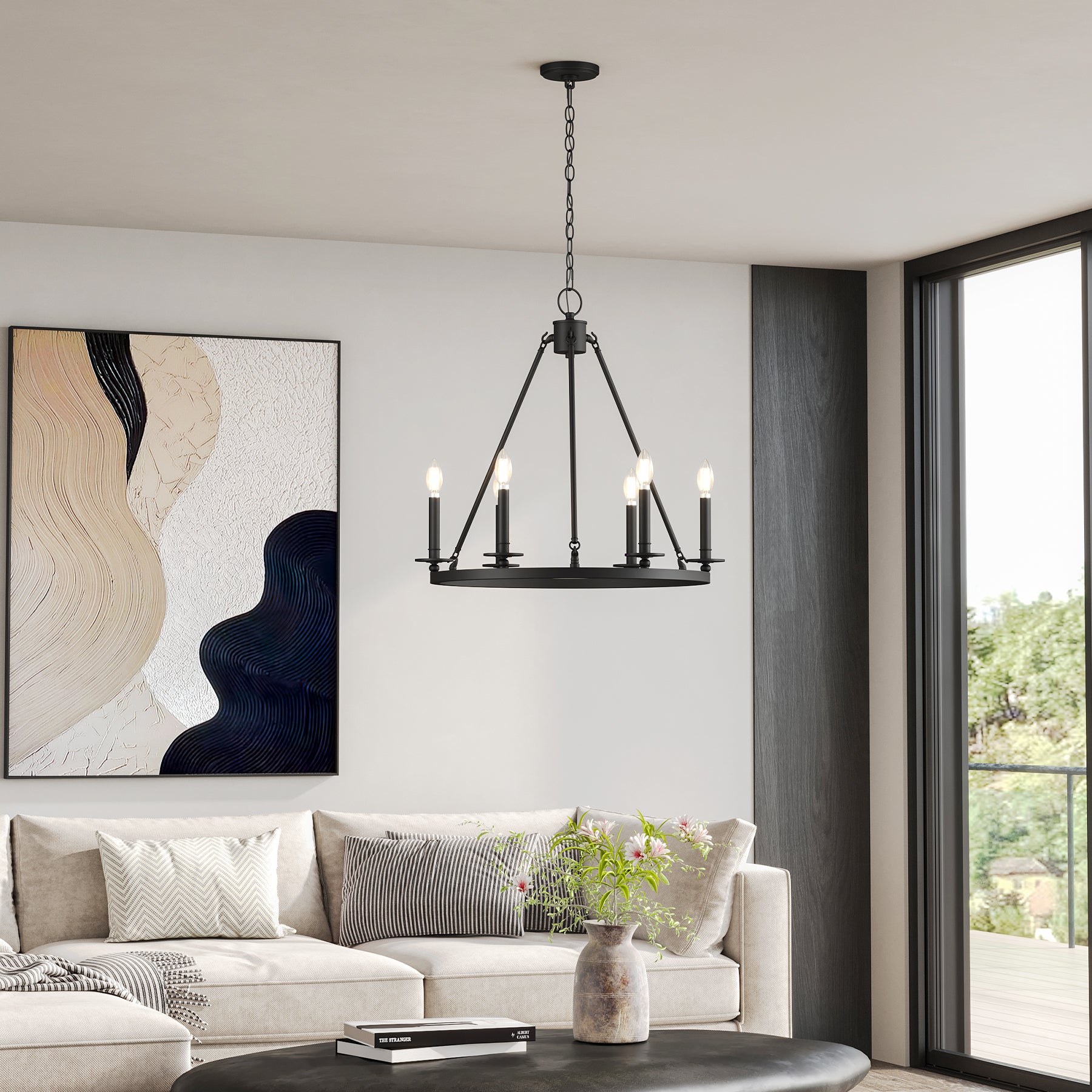 Tribesigns vintage kroonluchter met 6 E14-fittingen, zwarte industriële hanglamp voor woonkamer slaapkamer keuken en hal