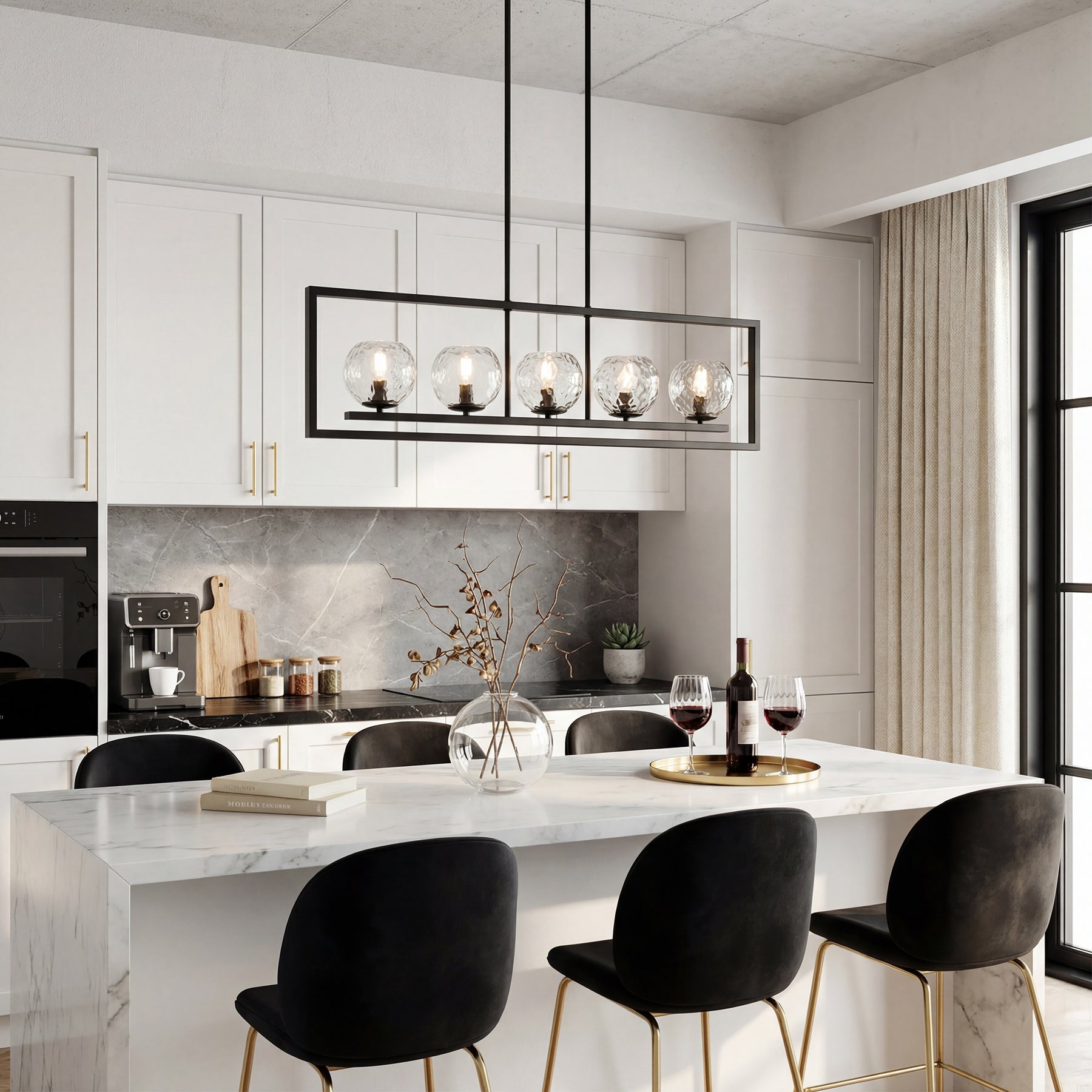 Tribesigns Moderne 5-Lichts Hanglamp, Metalen Pendellamp met Verstelbare Hoogte en E14-Fitting [Energieklasse F]