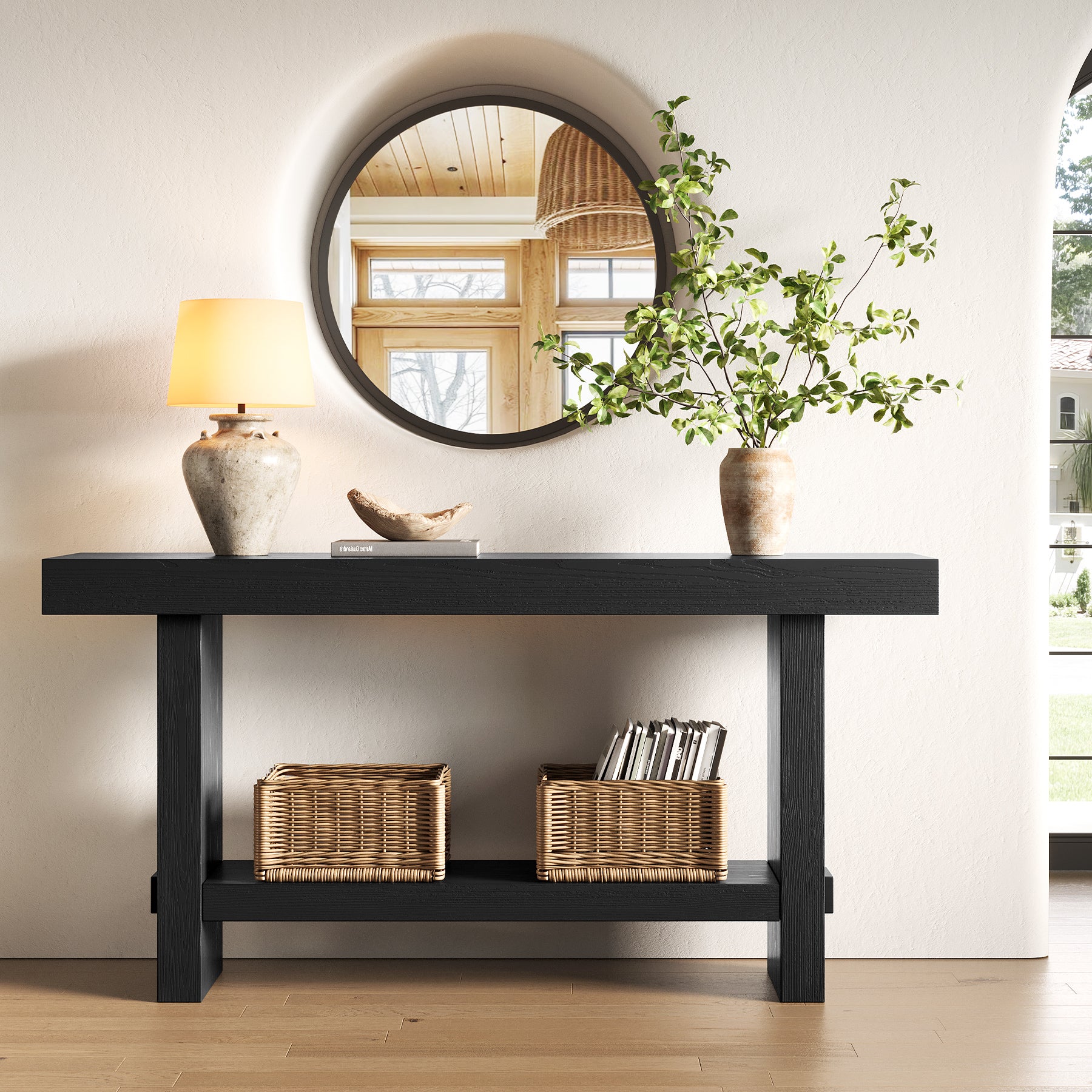 Tribesigns 160 cm Extra Lange Consoletafel, Dubbele Sokkel en Stabiele Tafelblad voor Woonkamer