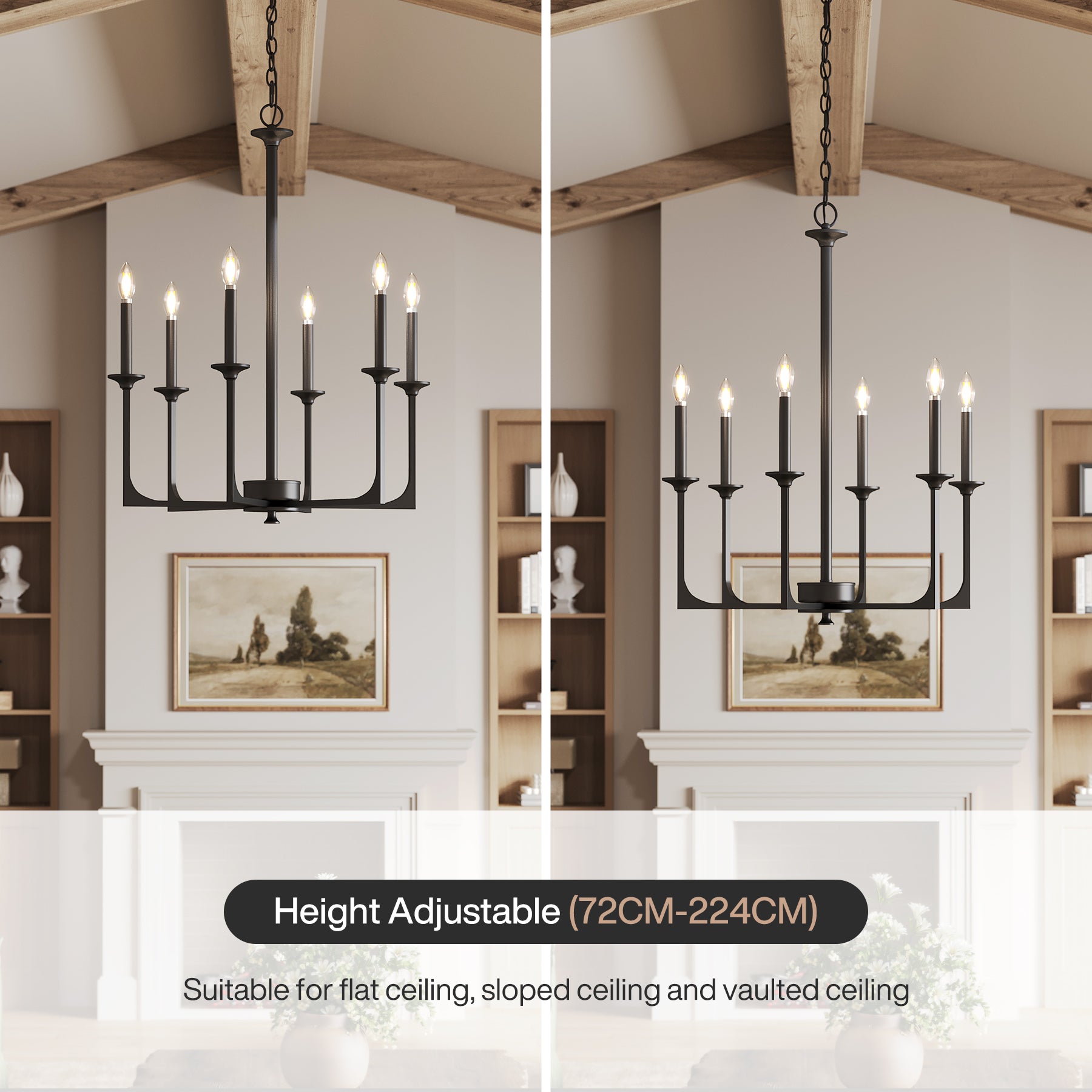 Tribesigns 6-Lichts Dimbare Kroonluchter, Klassieke Hanglamp in Traditionele Stijl [Energieklasse E]