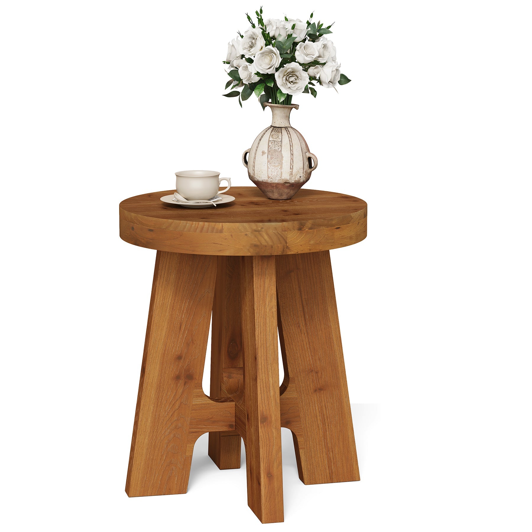 Tribesigns ronde massief houten bijzettafel, landelijke houten sofatafel met stevige poten