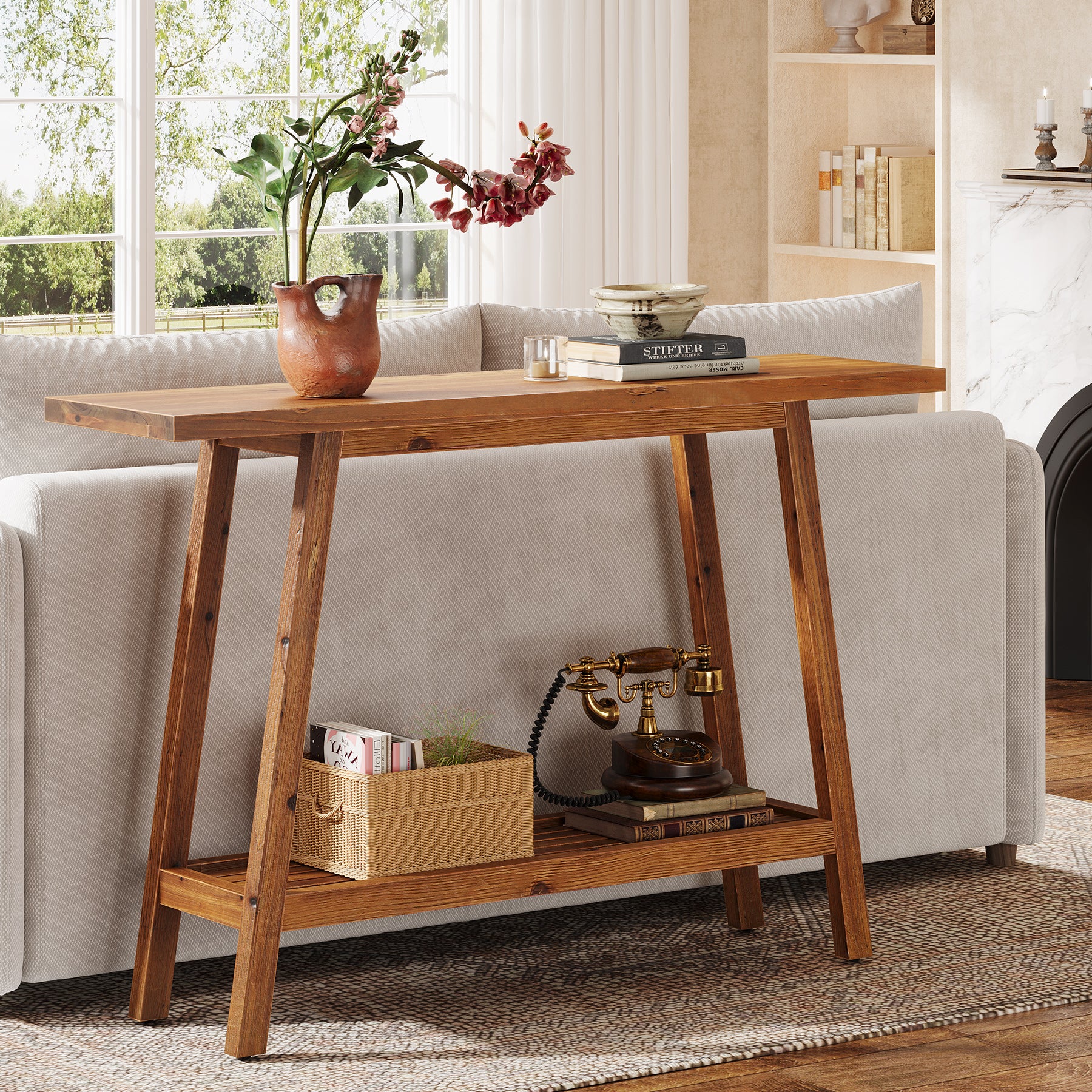 Tribesigns 105 cm Haltafel, Smalle Houten Banktafel met 2 Niveaus