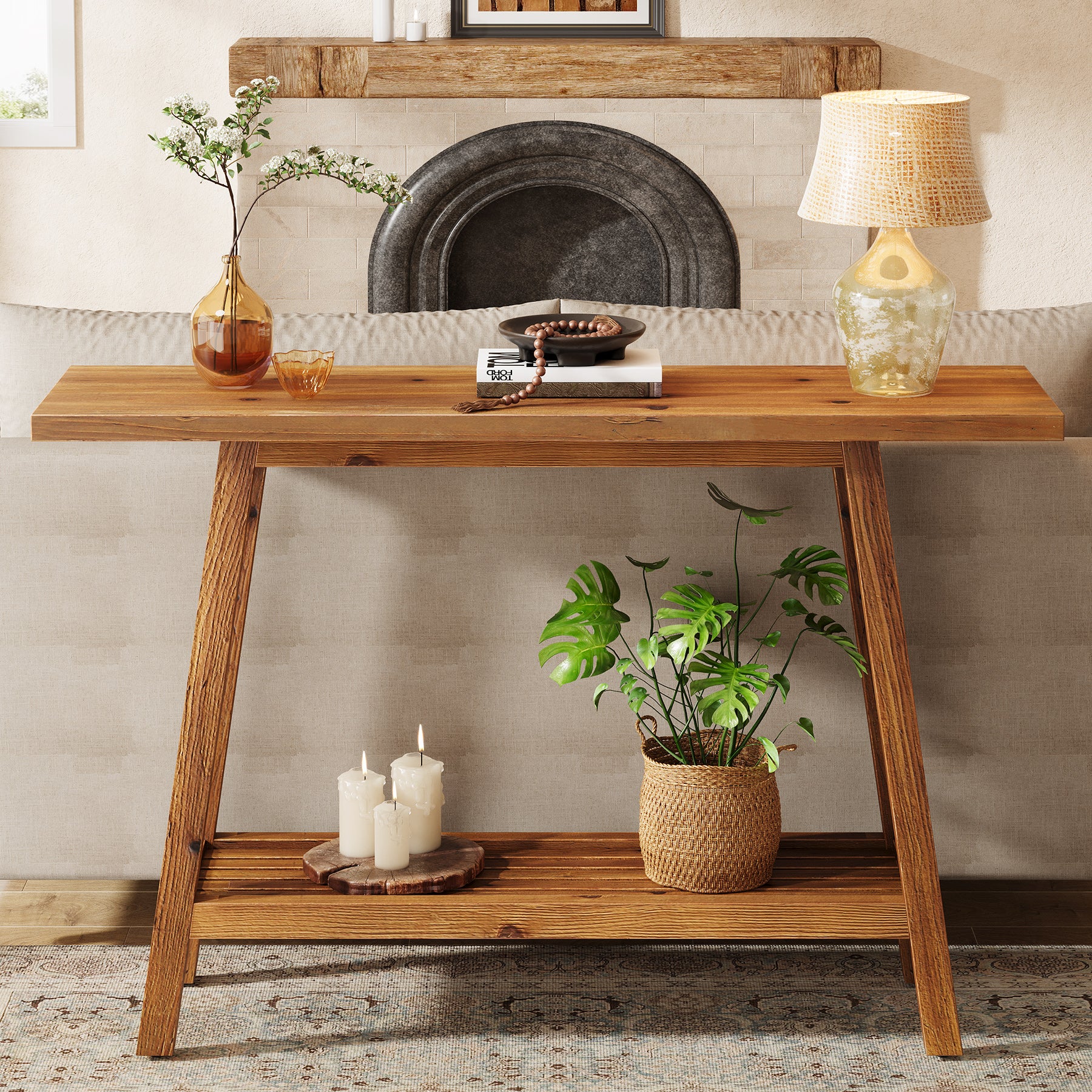 Tribesigns 105 cm Haltafel, Smalle Houten Banktafel met 2 Niveaus
