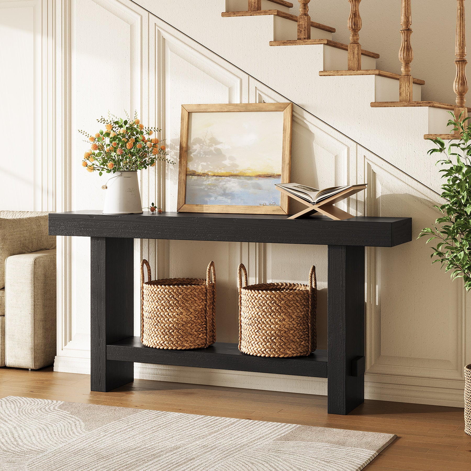 Tribesigns 160 cm Extra Lange Consoletafel, Dubbele Sokkel en Stabiele Tafelblad voor Woonkamer