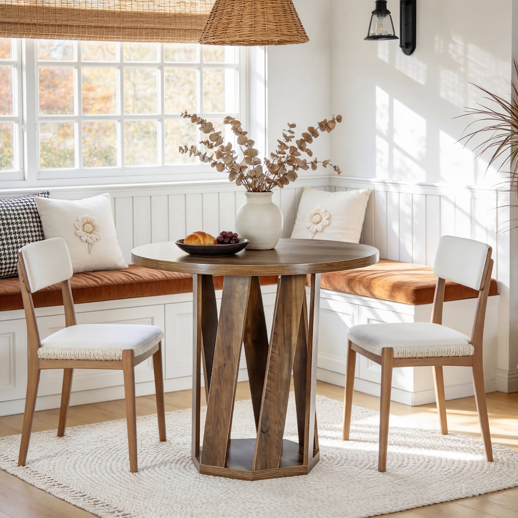 80 cm Ronde Eettafel Voor 2-4 Personen, Landelijke Houten Keukentafel in Rustic Bruin