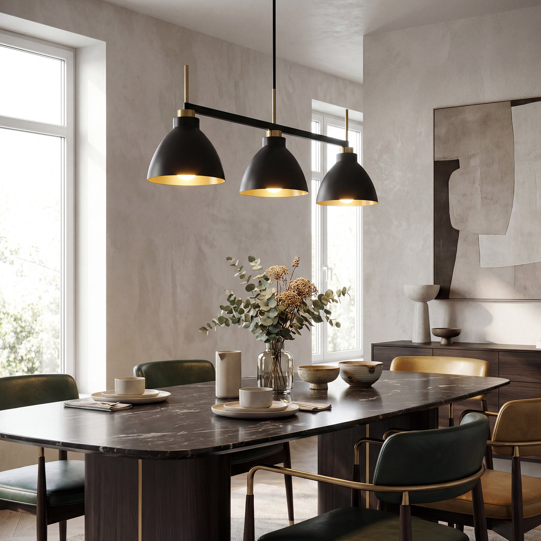 Tribesigns Vintage 3-Lichts Hanglamp, Zwart-Gouden Pendellamp met Verstelbare Stangen [Energieklasse F]