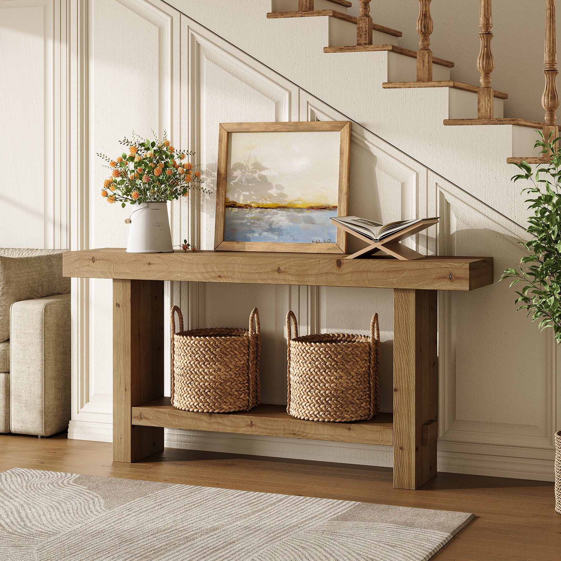 Tribesigns 160 cm Extra Lange Consoletafel, Dubbele Sokkel en Stabiele Tafelblad voor Woonkamer