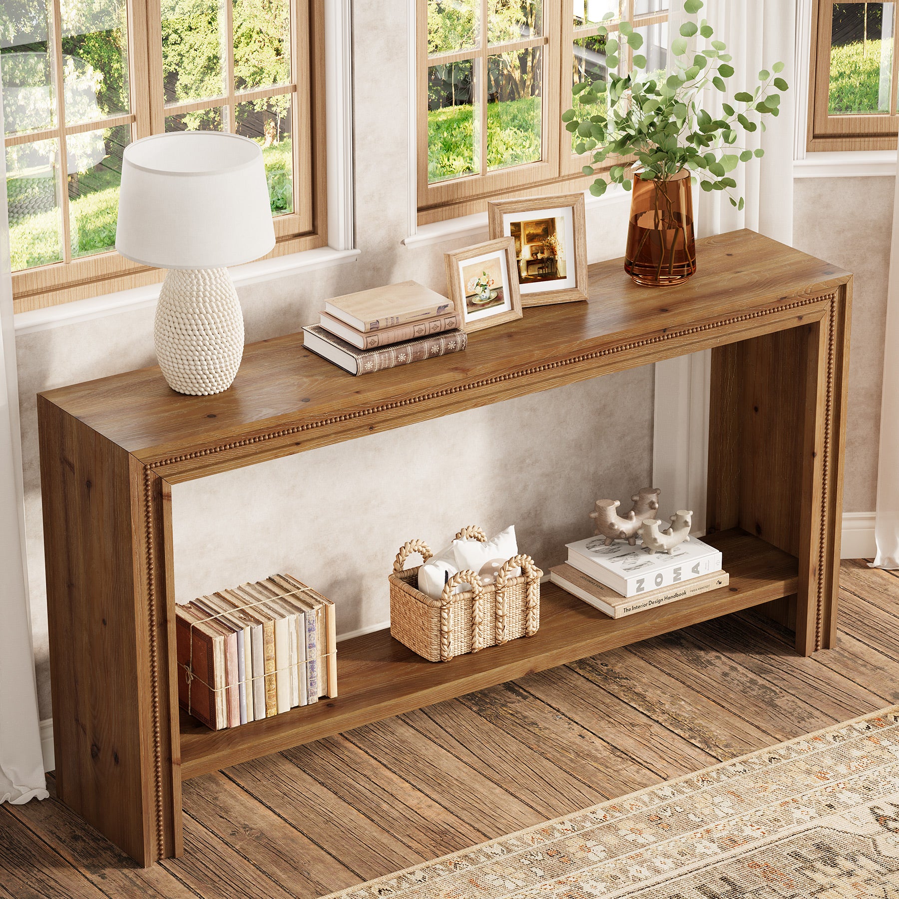 Tribesigns 160 cm massief houten consoletafel met 2-laagse opbergplank, smalle haltafel voor woonkamer gang en entree