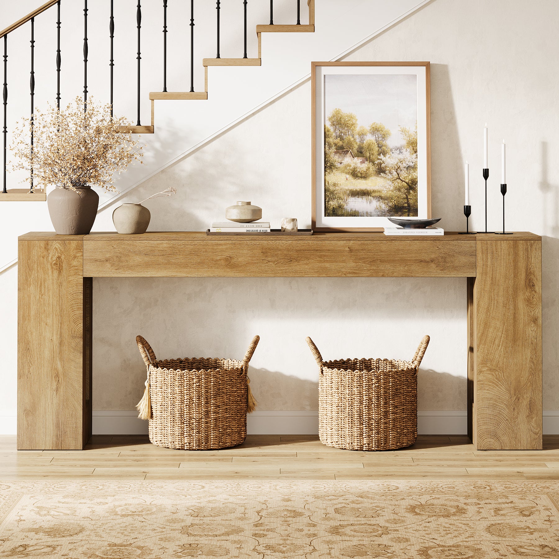 200 cm Extra Lange Consoletafel met Dikke Poten, Landelijke Smalle Sofa Tafel voor Hal Woonkamer Achter Bank