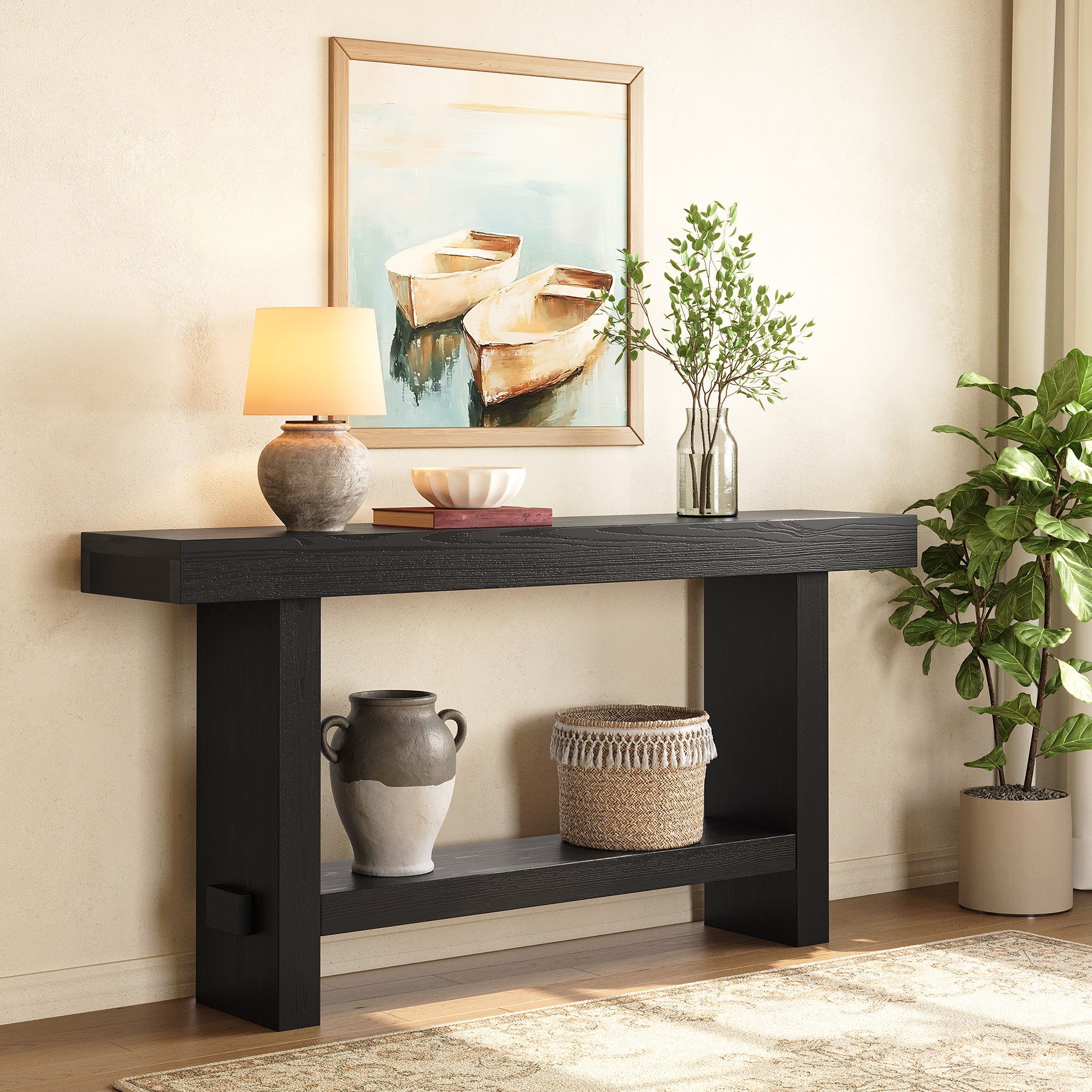 Tribesigns 160 cm Extra Lange Consoletafel, Dubbele Sokkel en Stabiele Tafelblad voor Woonkamer