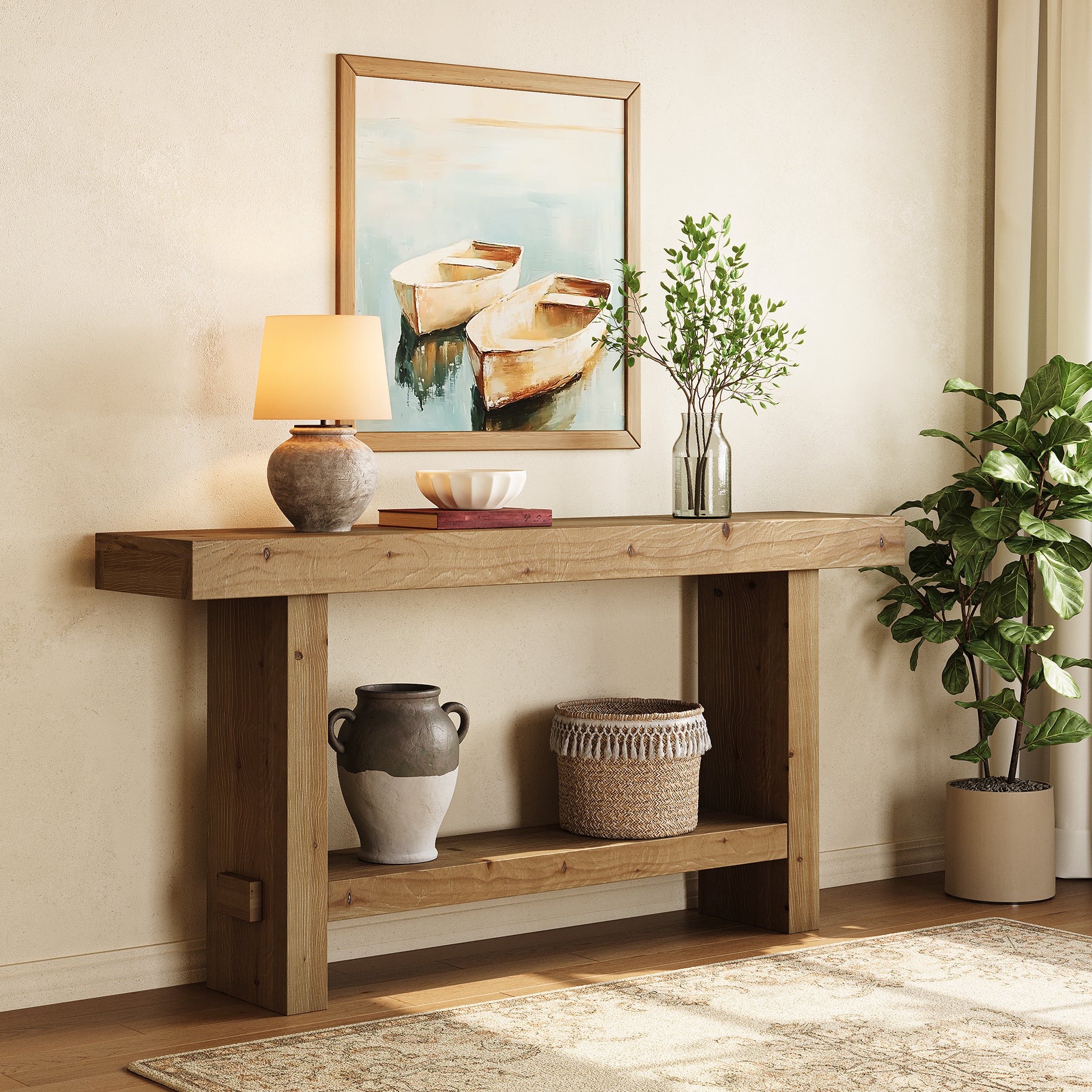 Tribesigns 160 cm Extra Lange Consoletafel, Dubbele Sokkel en Stabiele Tafelblad voor Woonkamer