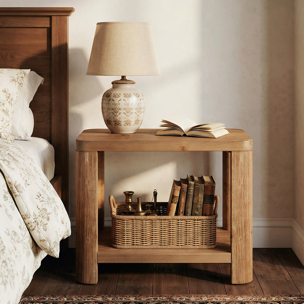 70 cm Tribesigns massief houten bijzettafel met 2 niveaus, walnootkleurig voor woonkamer en slaapkamer