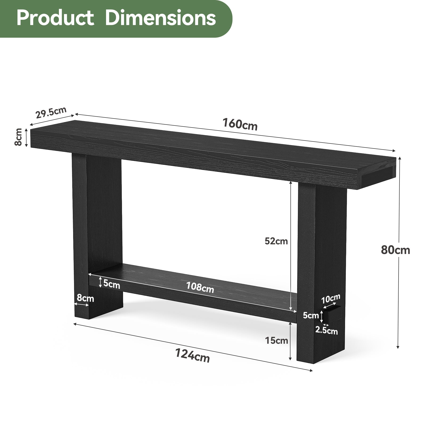 Tribesigns 160 cm Extra Lange Consoletafel, Dubbele Sokkel en Stabiele Tafelblad voor Woonkamer