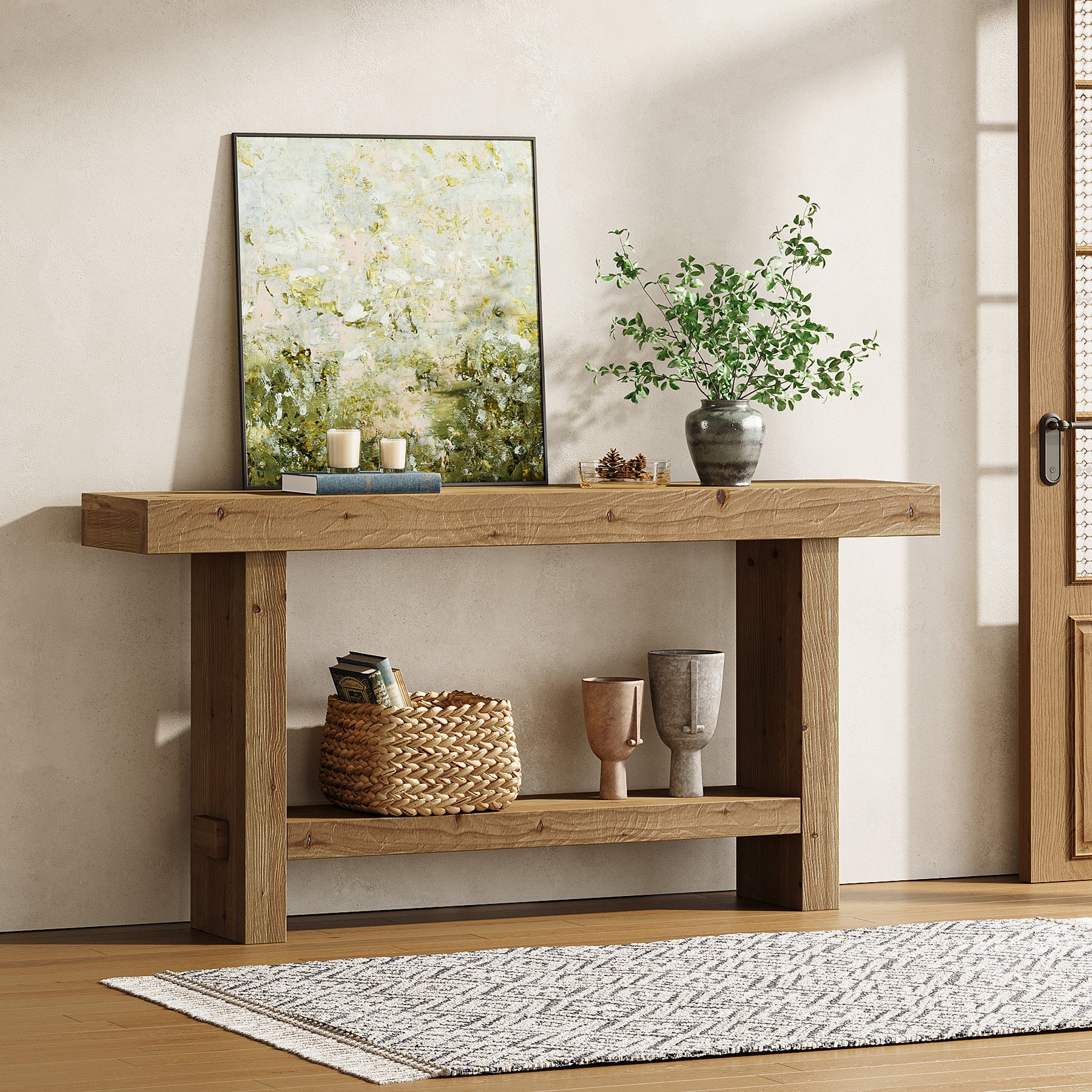 Tribesigns 160 cm Extra Lange Consoletafel, Dubbele Sokkel en Stabiele Tafelblad voor Woonkamer