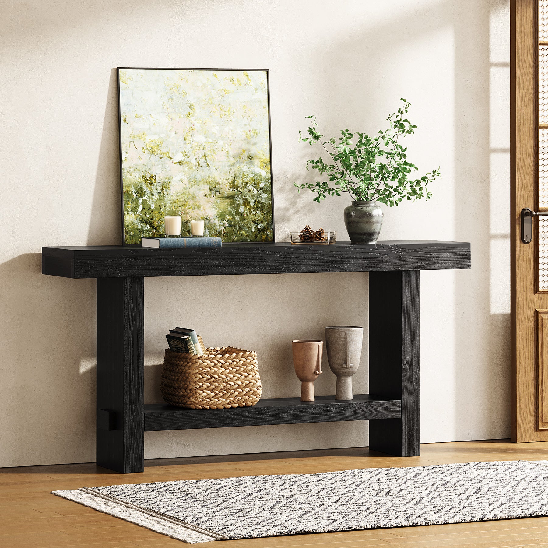 Tribesigns 160 cm Extra Lange Consoletafel, Dubbele Sokkel en Stabiele Tafelblad voor Woonkamer