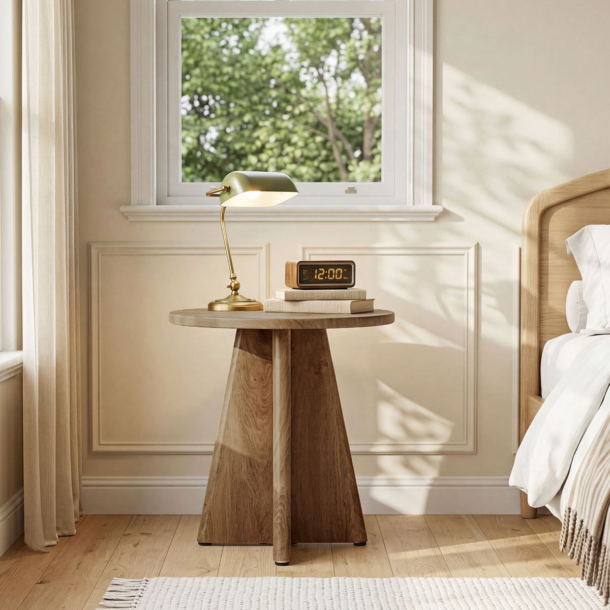 50 cm Tribesigns ronde bijzettafel met sculpturale kruispoot, moderne tafel in lichte houtlook voor woonkamer en slaapkamer
