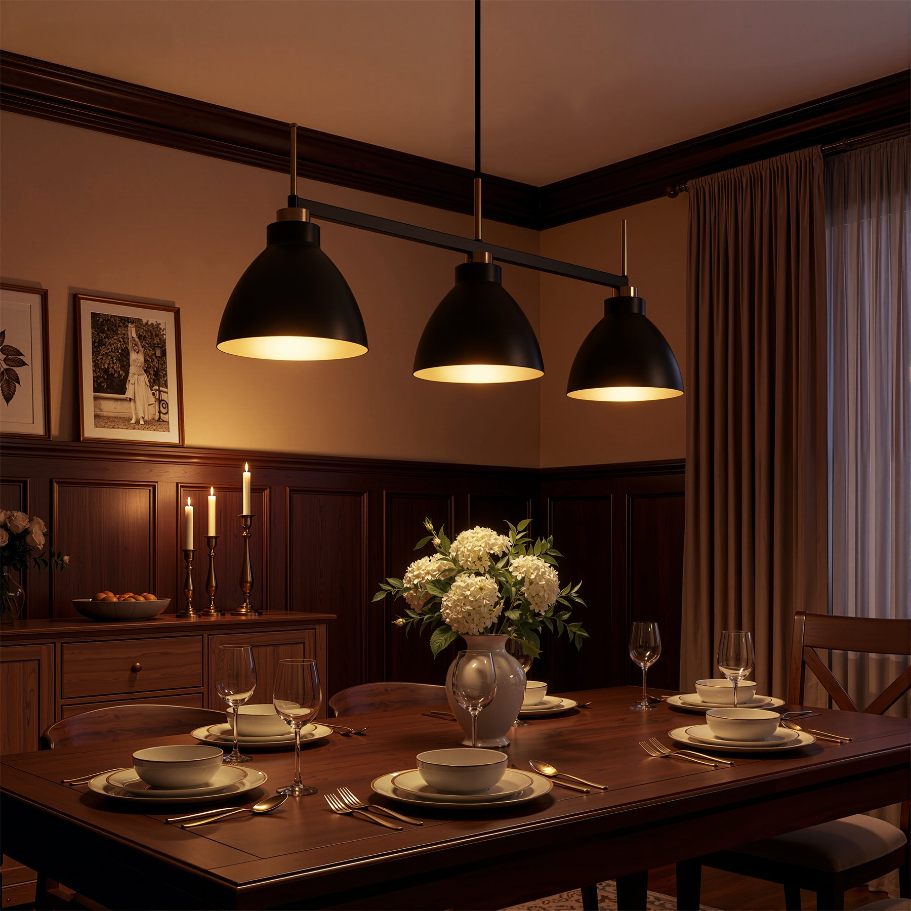Tribesigns Vintage 3-Lichts Hanglamp, Zwart-Gouden Pendellamp met Verstelbare Stangen [Energieklasse F]