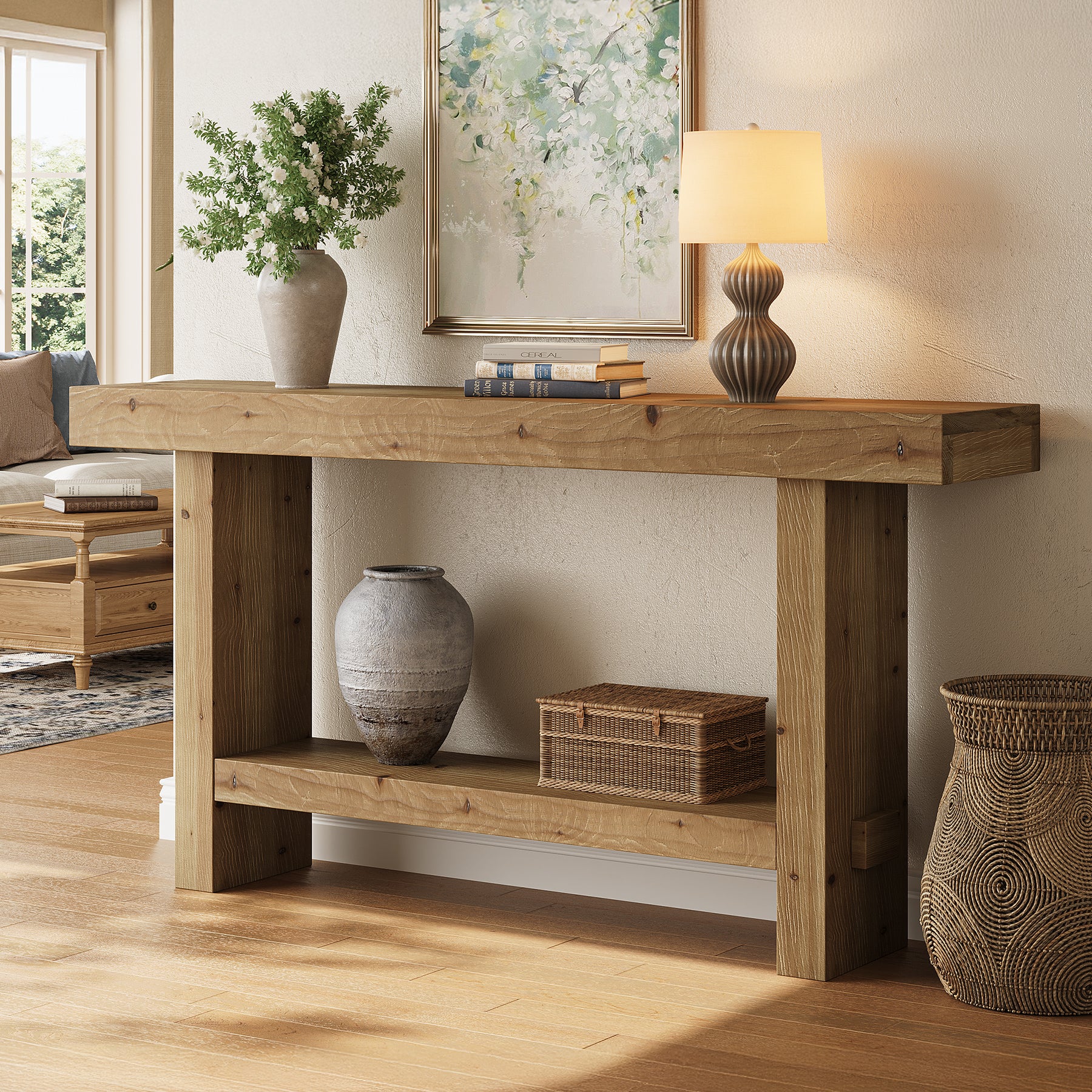 Tribesigns 160 cm Extra Lange Consoletafel, Dubbele Sokkel en Stabiele Tafelblad voor Woonkamer