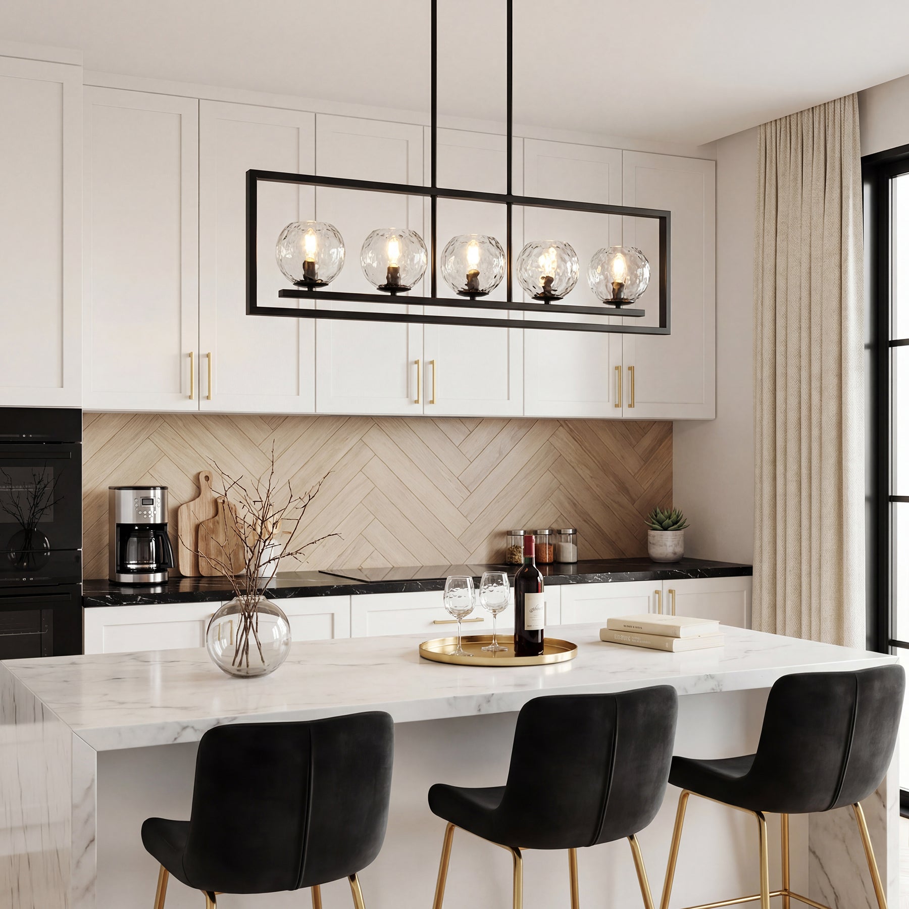 Tribesigns Moderne 5-Lichts Hanglamp, Metalen Pendellamp met Verstelbare Hoogte en E14-Fitting [Energieklasse F]